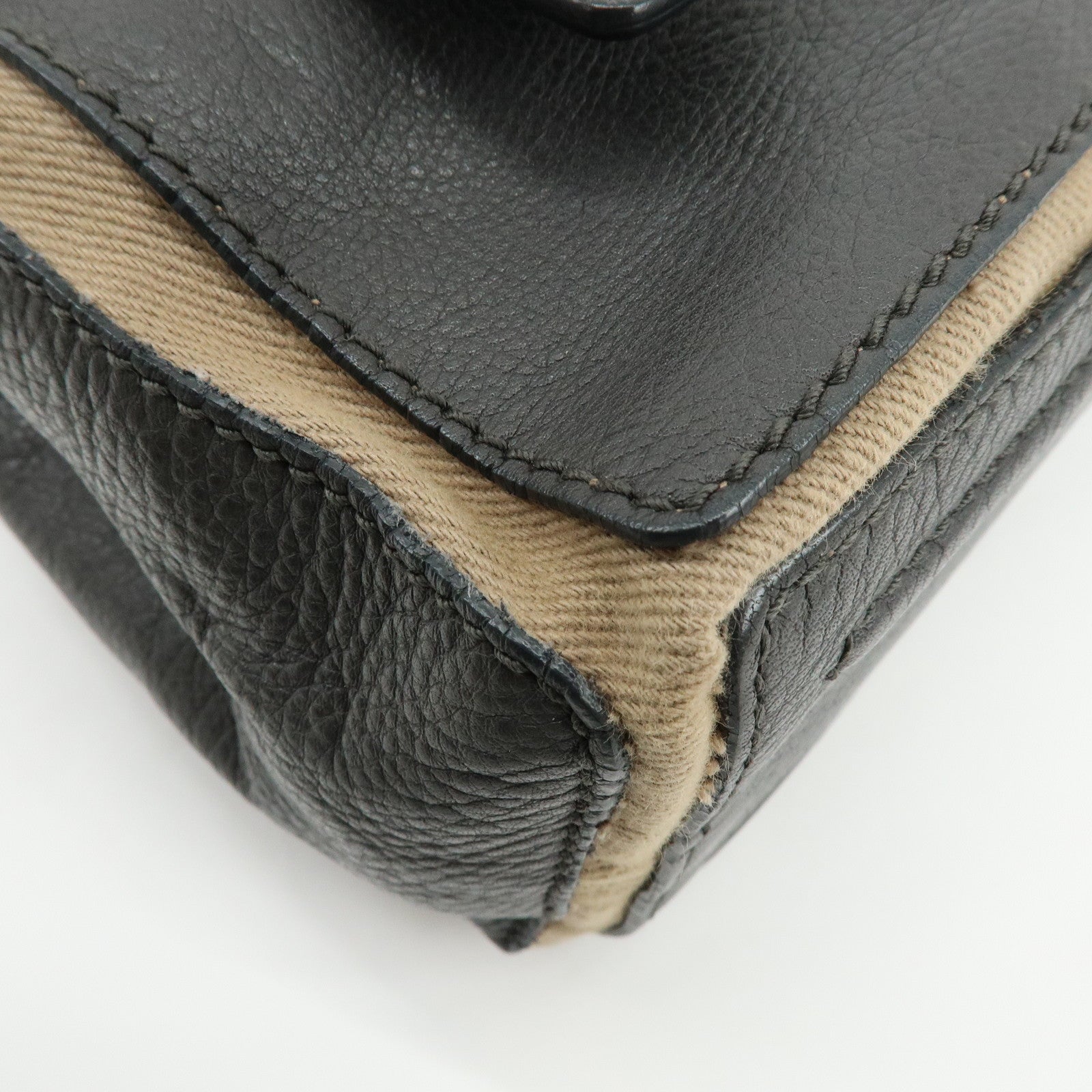 SAINT LAURENT PARIS Muse Leather Canvas Shoulder Bag Dark Brown