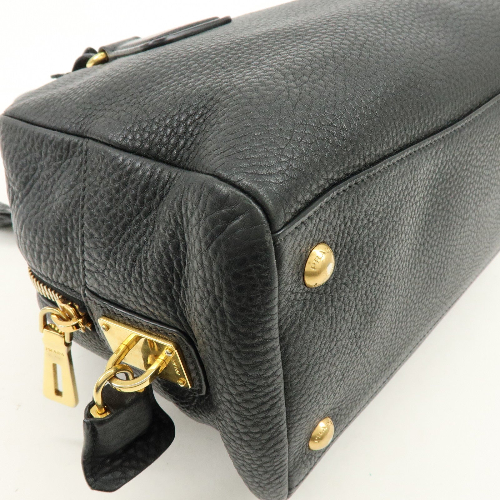 PRADA Logo Leather Boston Bag Shoulder Bag Black B3091M