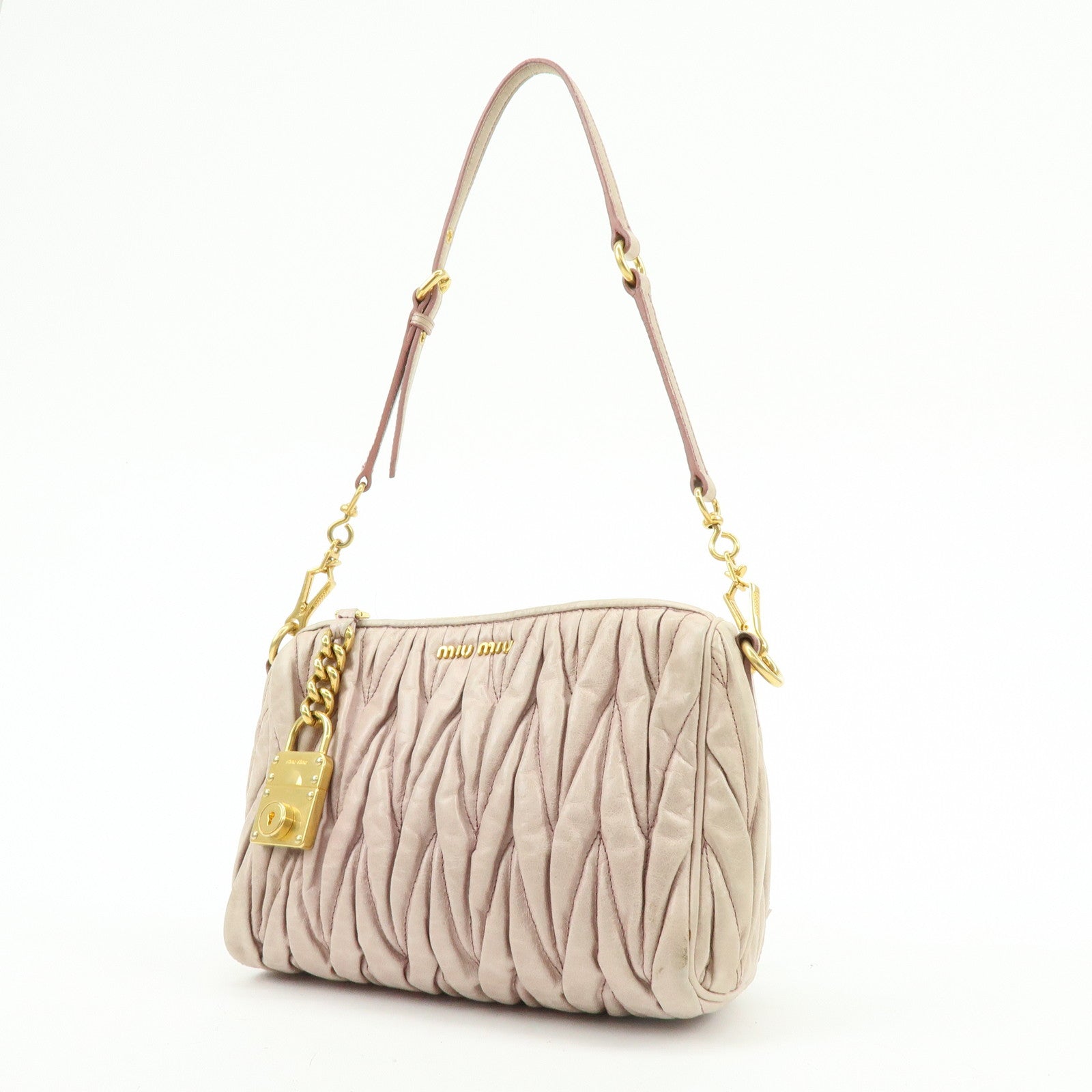 MIU MIU Matelasse Shoulder Bag Hand Bag Pink Beige 5N1521