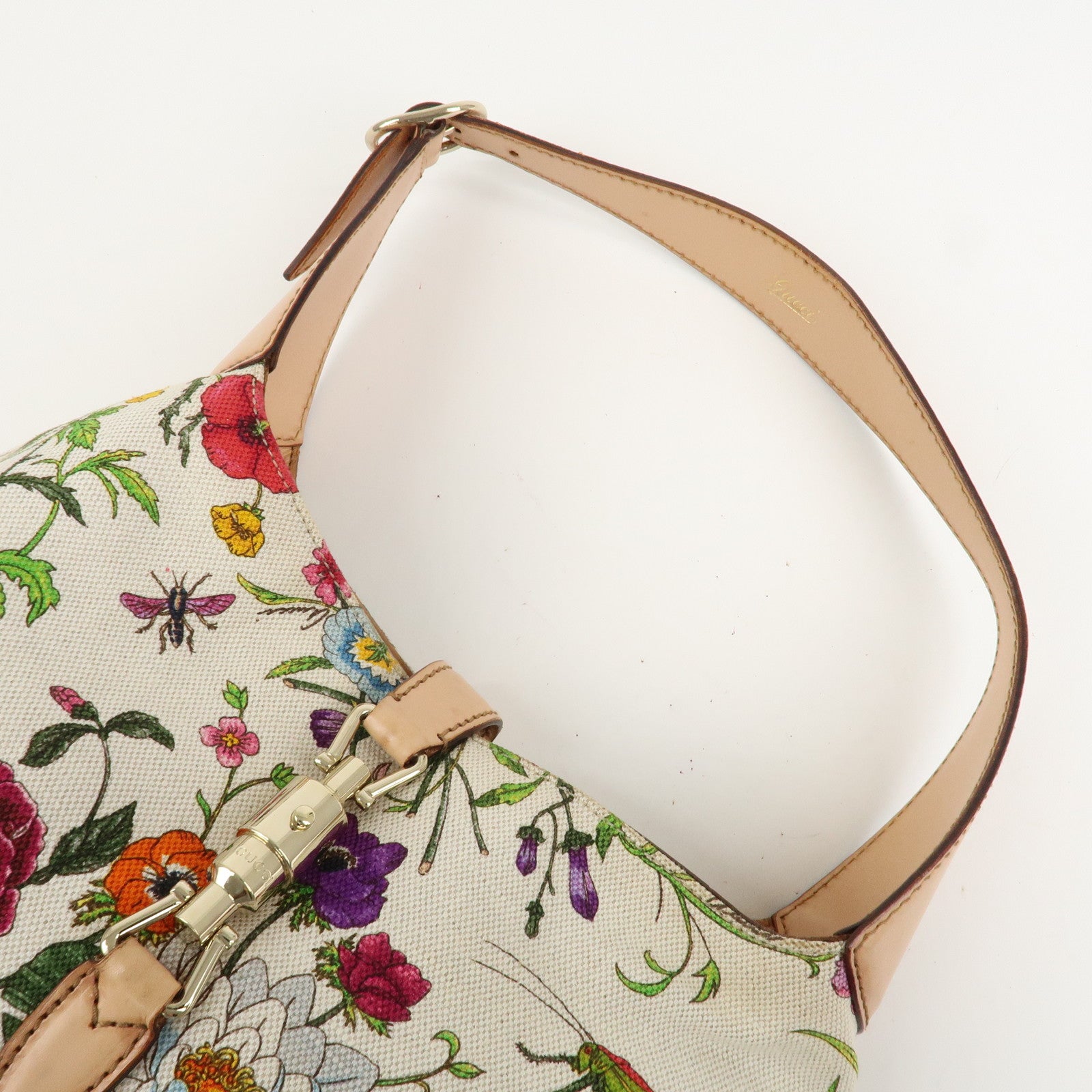 GUCCI New Jackie Flora Canvas Leather Shoulder Bag Multicolor Used