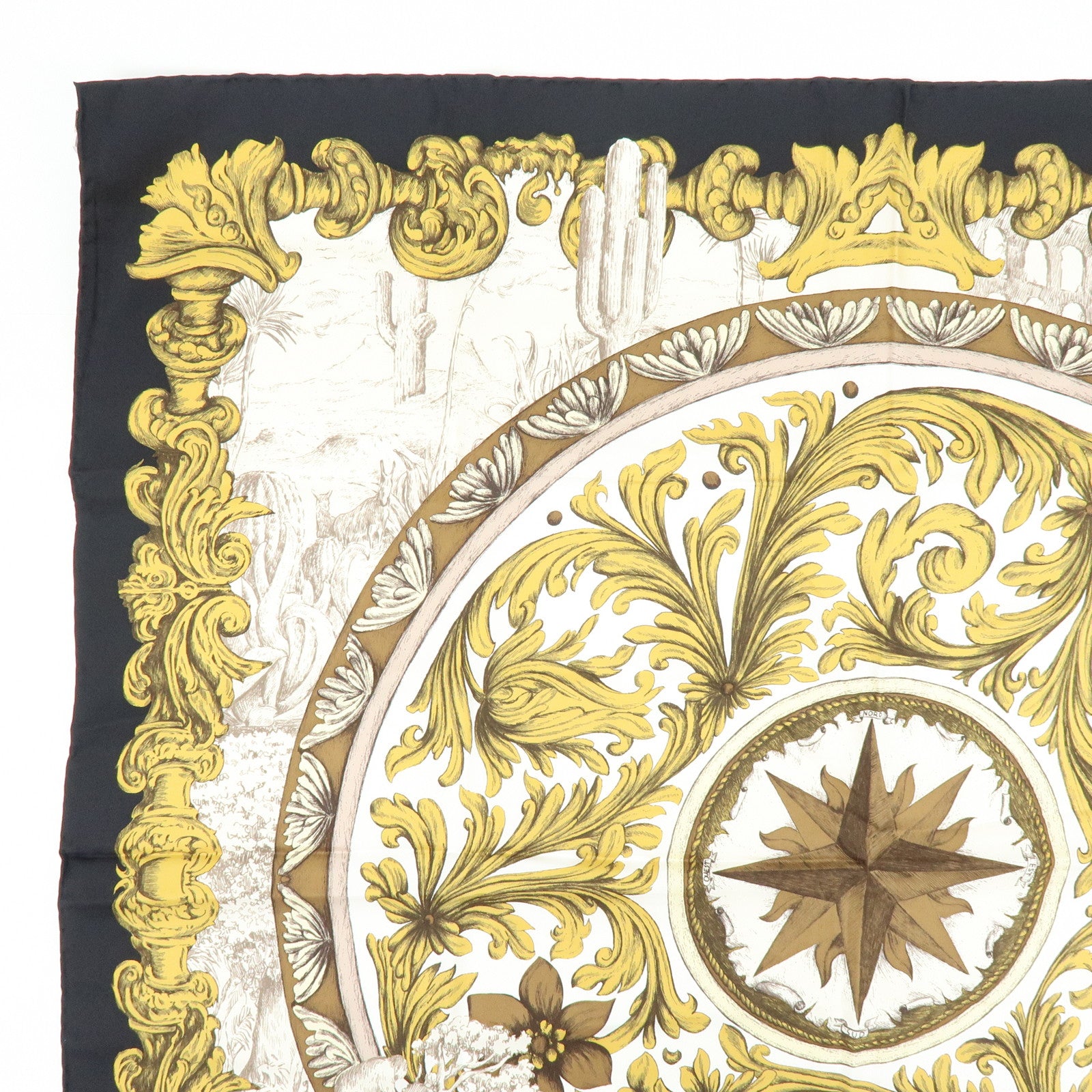 Christian Dior SQUARE Silk 100% Scarf Ivory Gold Black