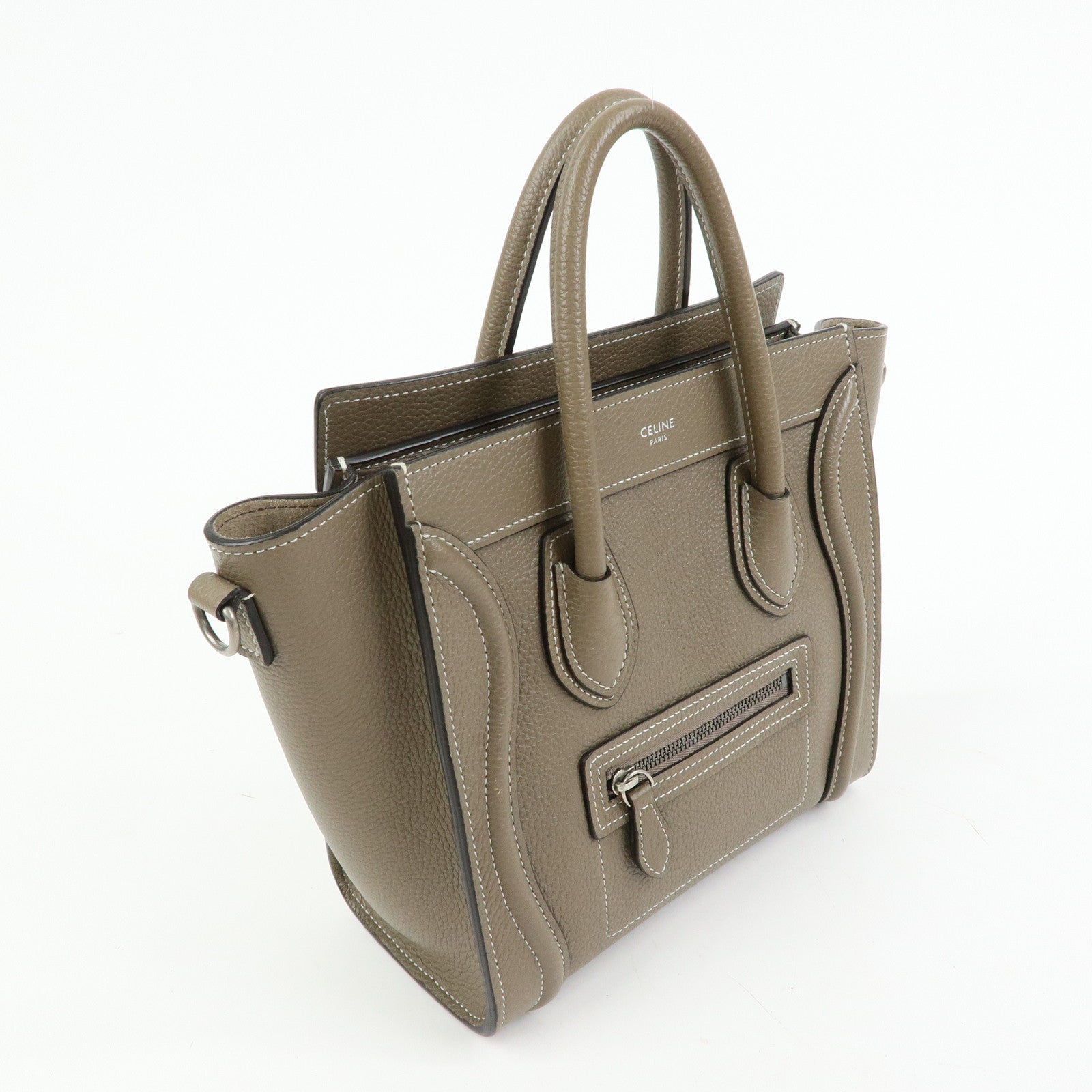 CELINE Luggage Nano Shopper Calf Leather 2Way Bag Hand Bag Gray