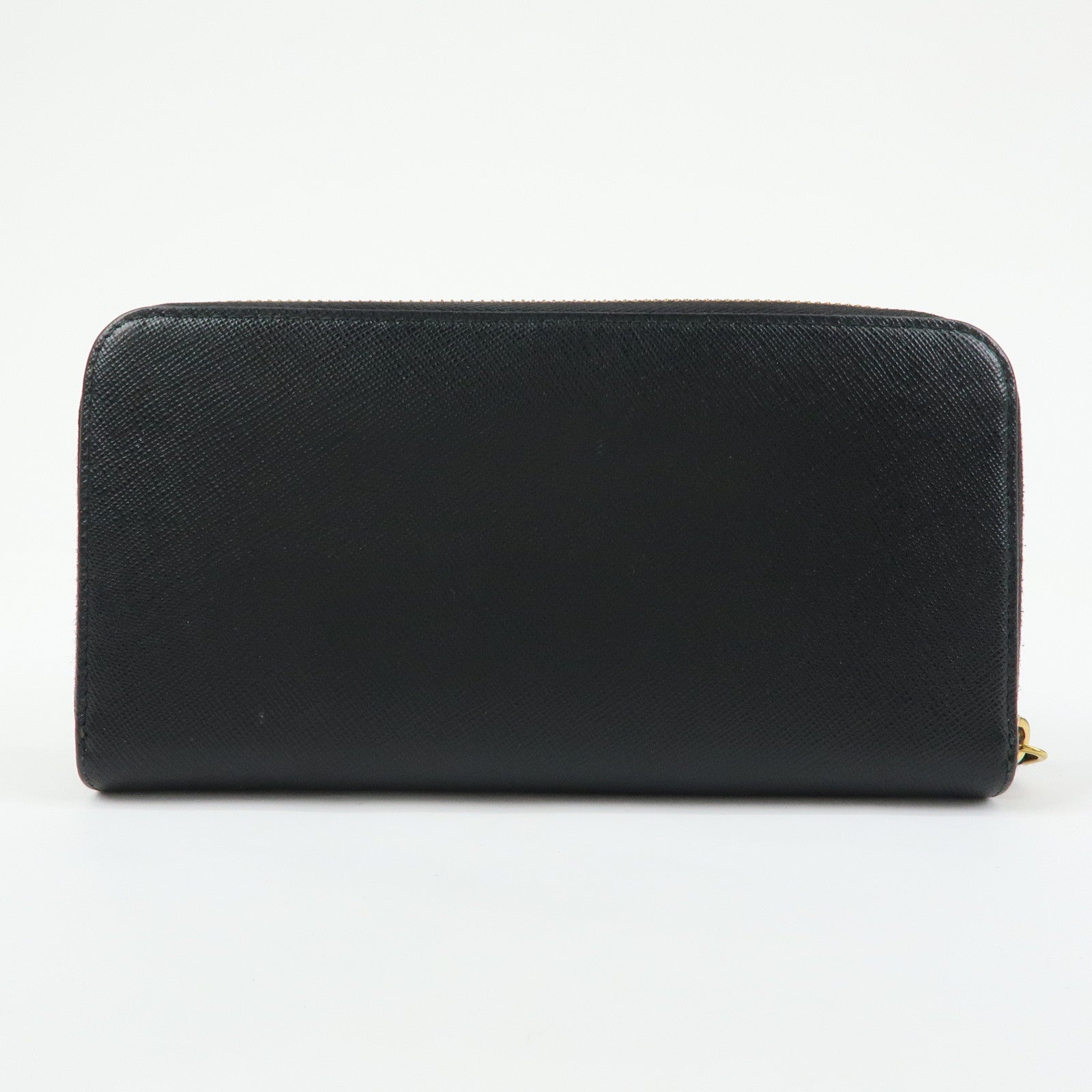 PRADA Logo Saffiano Leather Round Zippy Long Wallet Black 1ML506