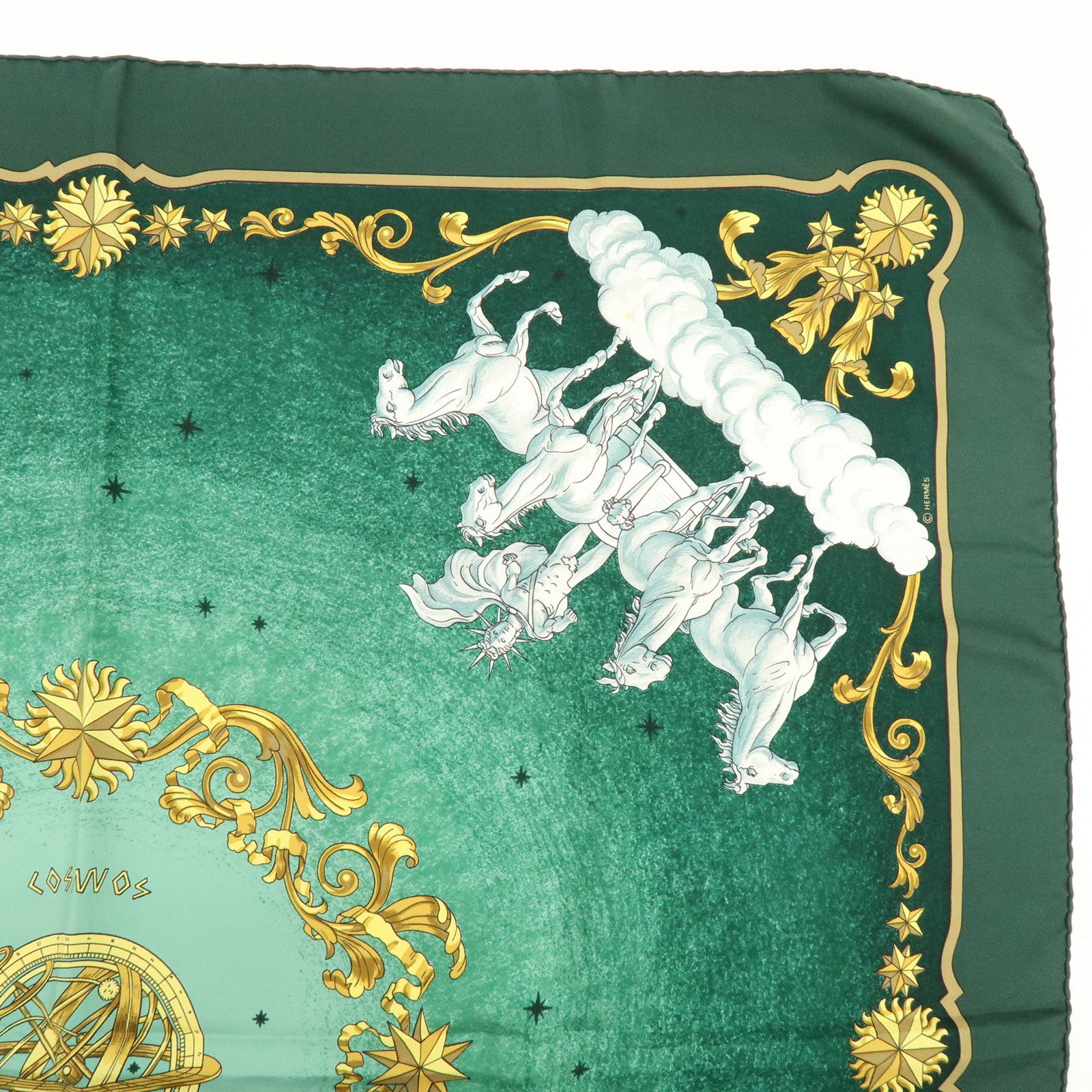 HERMES Carre 90 Silk 100% COSMOS Scarf Green
