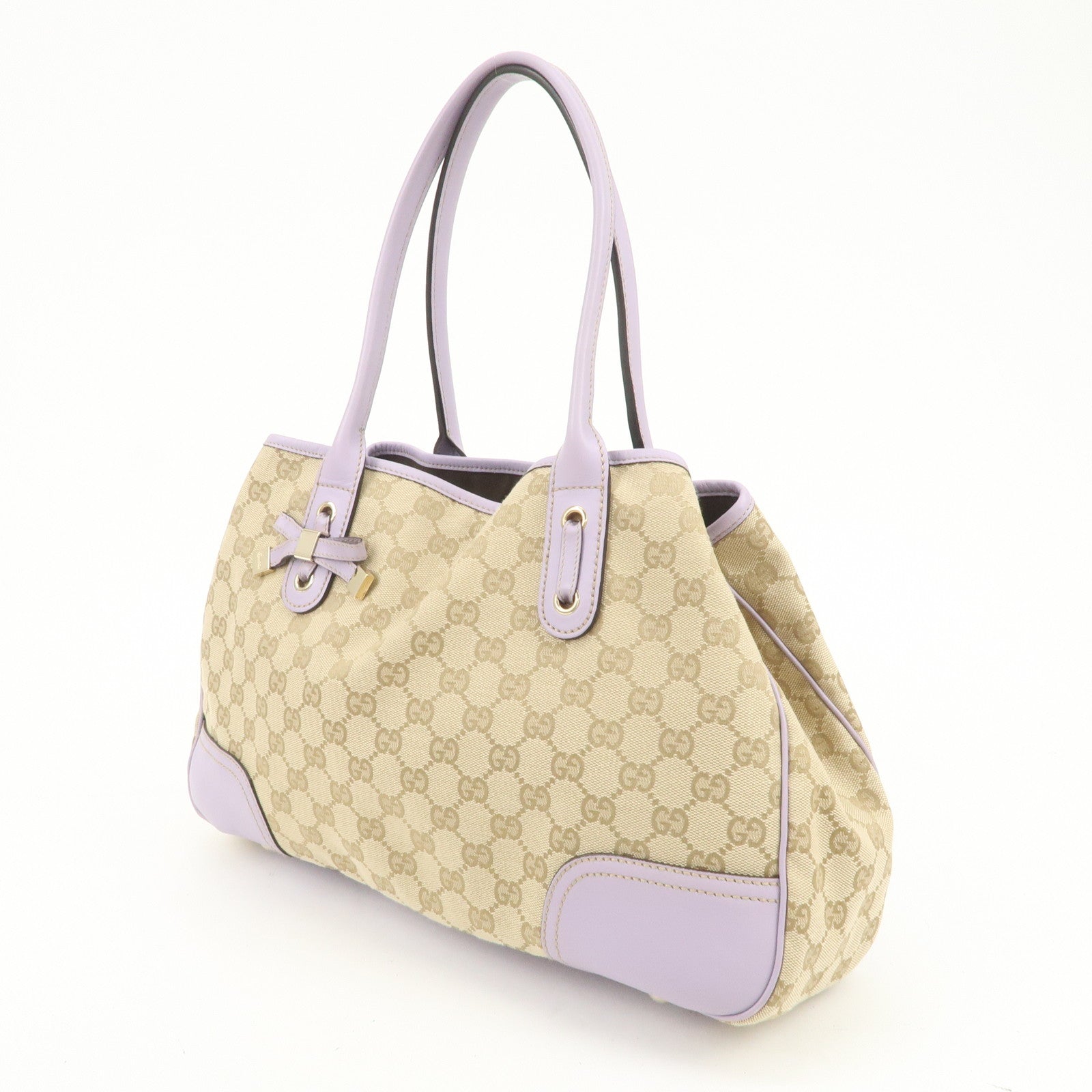 GUCCI Princy GG Canvas Leather Tote Bag Beige Light Purple 163805