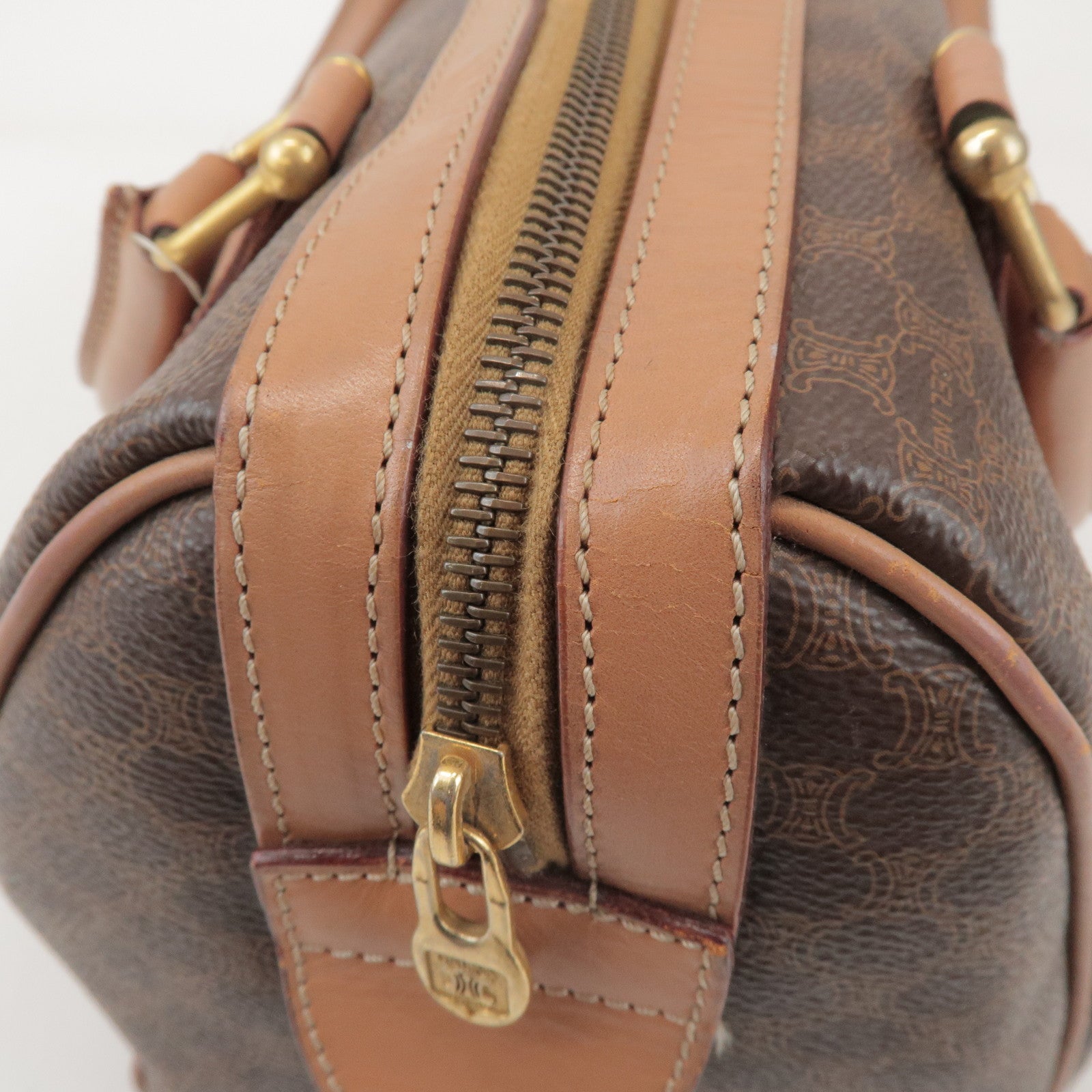 CELINE Macadam PVC Leather Boston Bag Hand Bag Brown