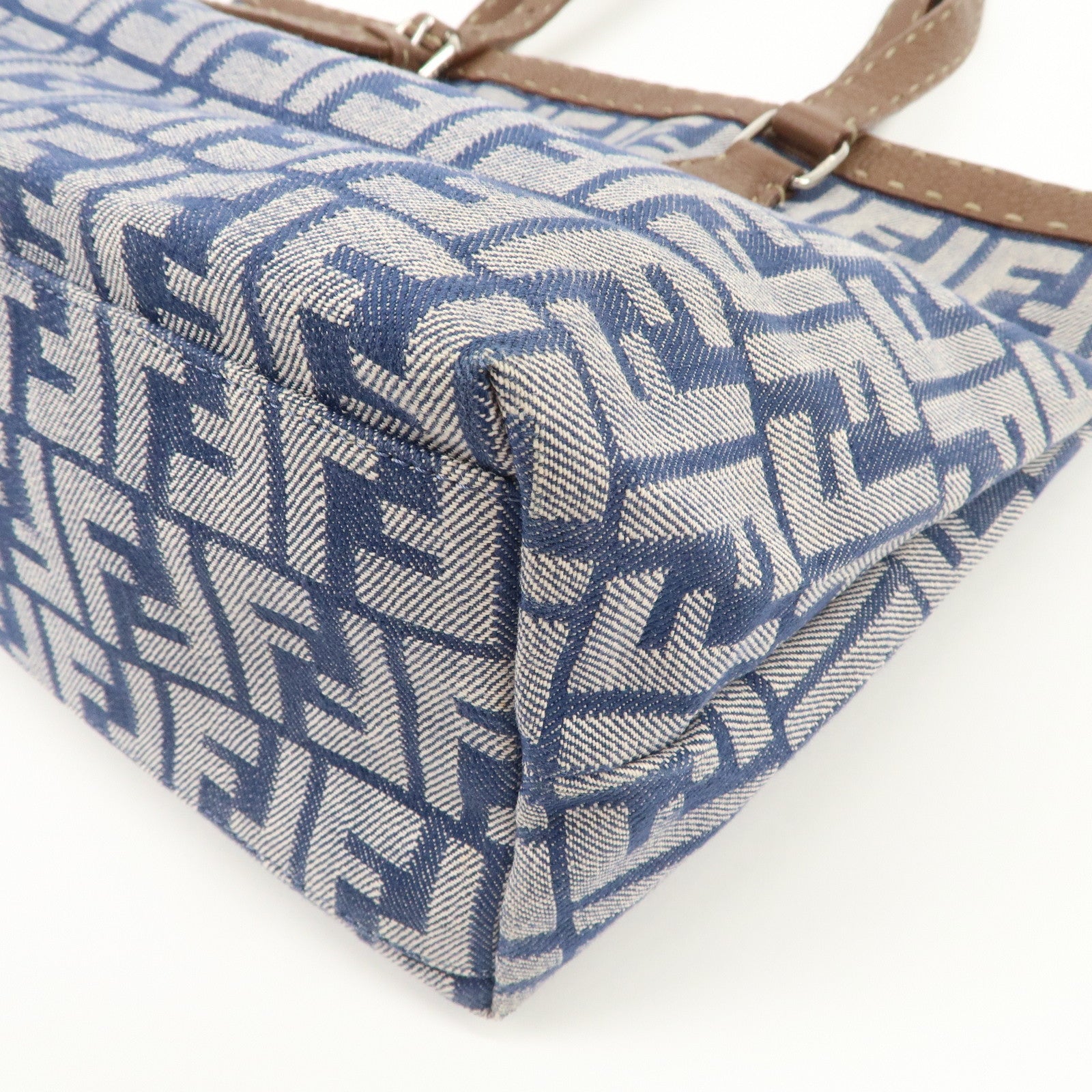 FENDI Zucca Seleria Denim Leather Tote Bag Hand Bag Blue 8BH179