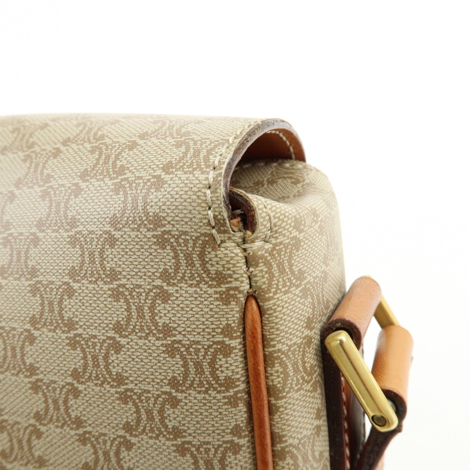 CELINE Macadam PVC Leather Shoulder Bag Crossbody Bag Beige