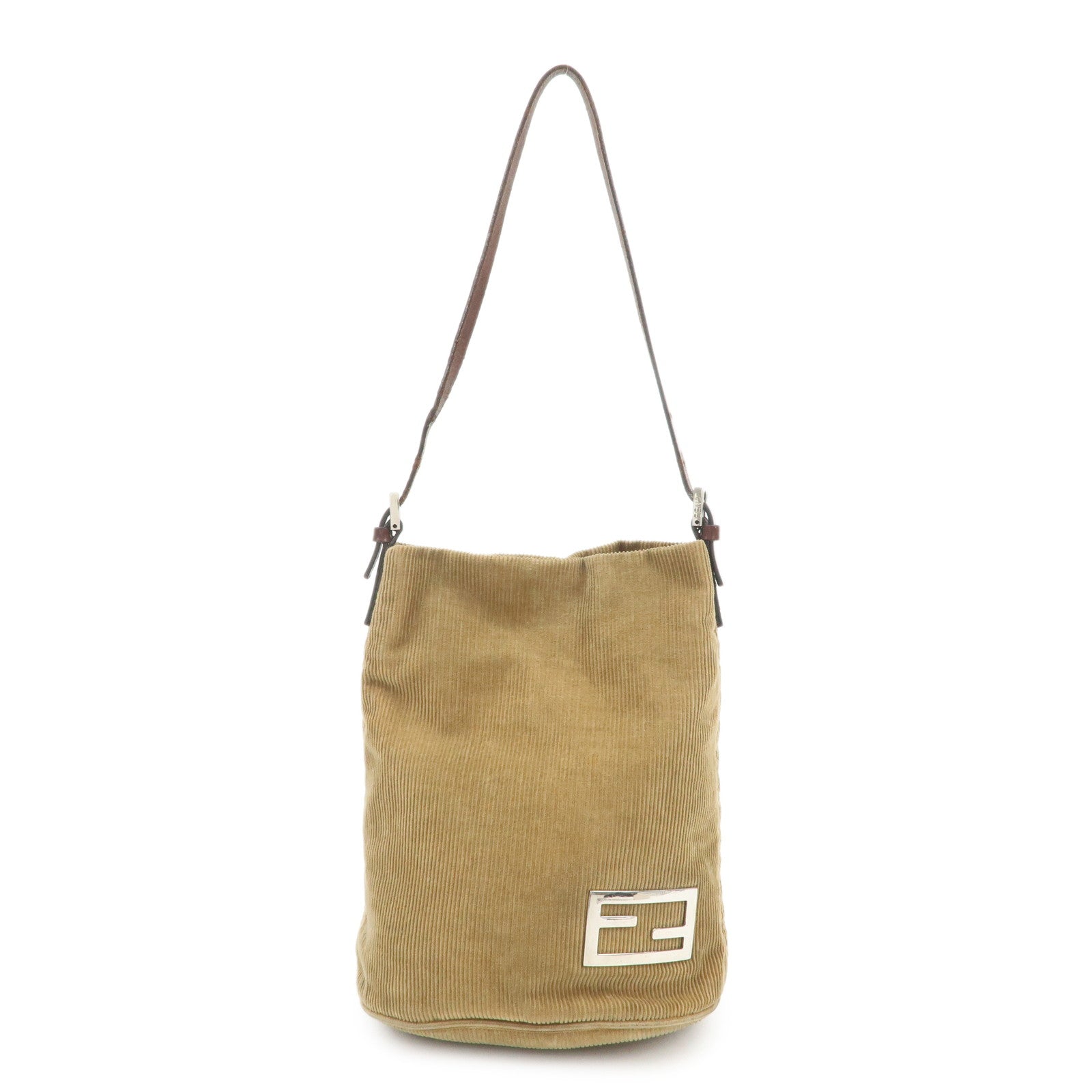 FENDI Corduroy Leather Shoulder Bag Hand Bag Brown 26778