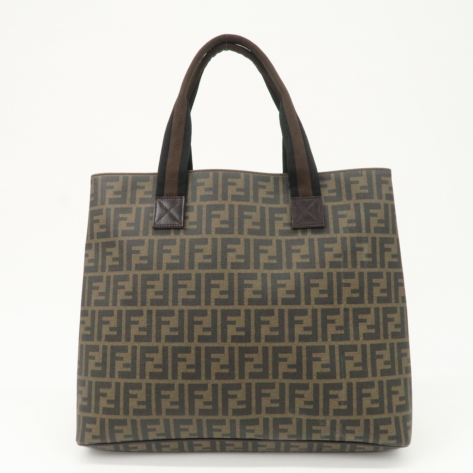 FENDI Zucca PVC Canvas Tote Bag Shoulder Bag Black Brown 7VA271