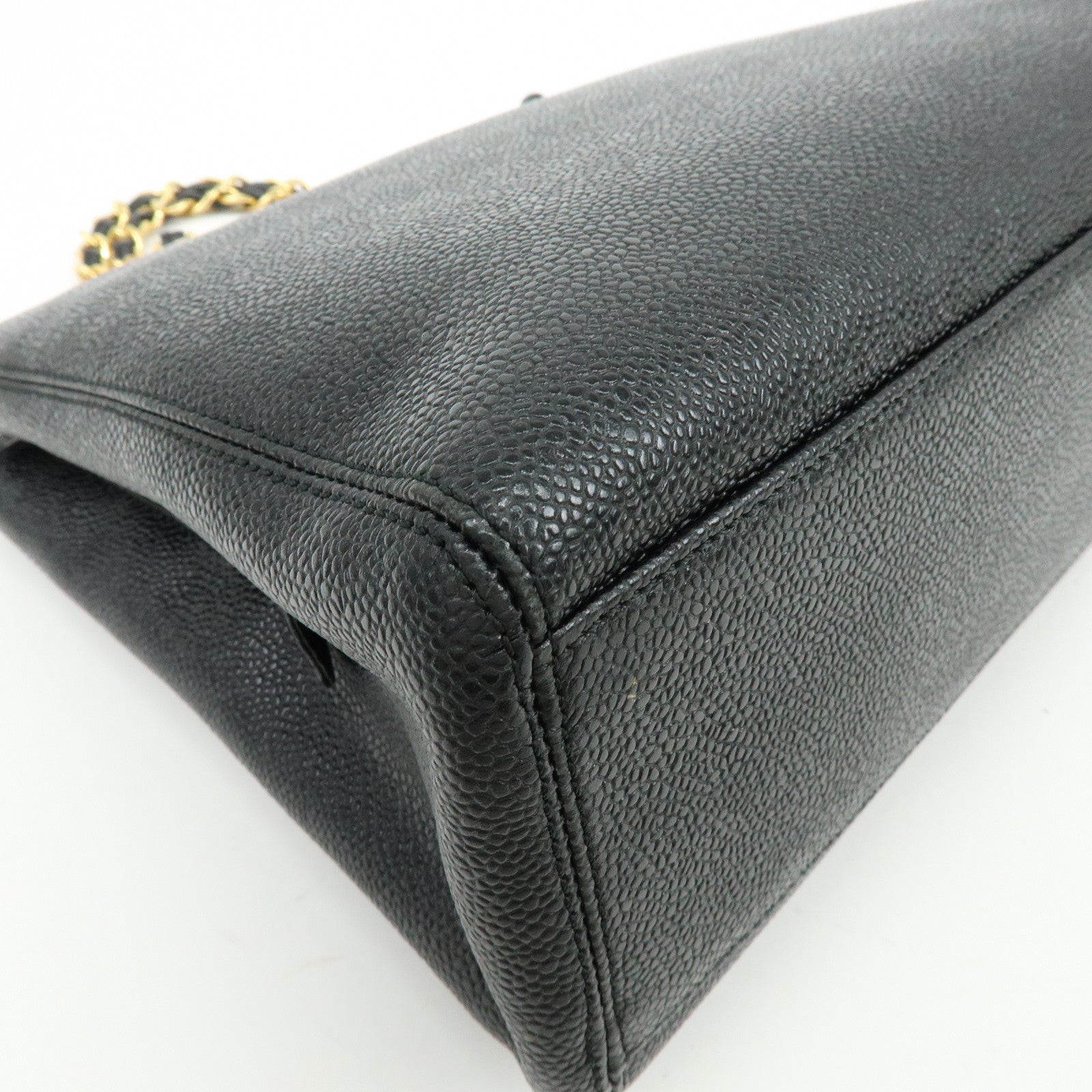 CHANEL Caviarskin Tote Bag Hand Bag Black A08913