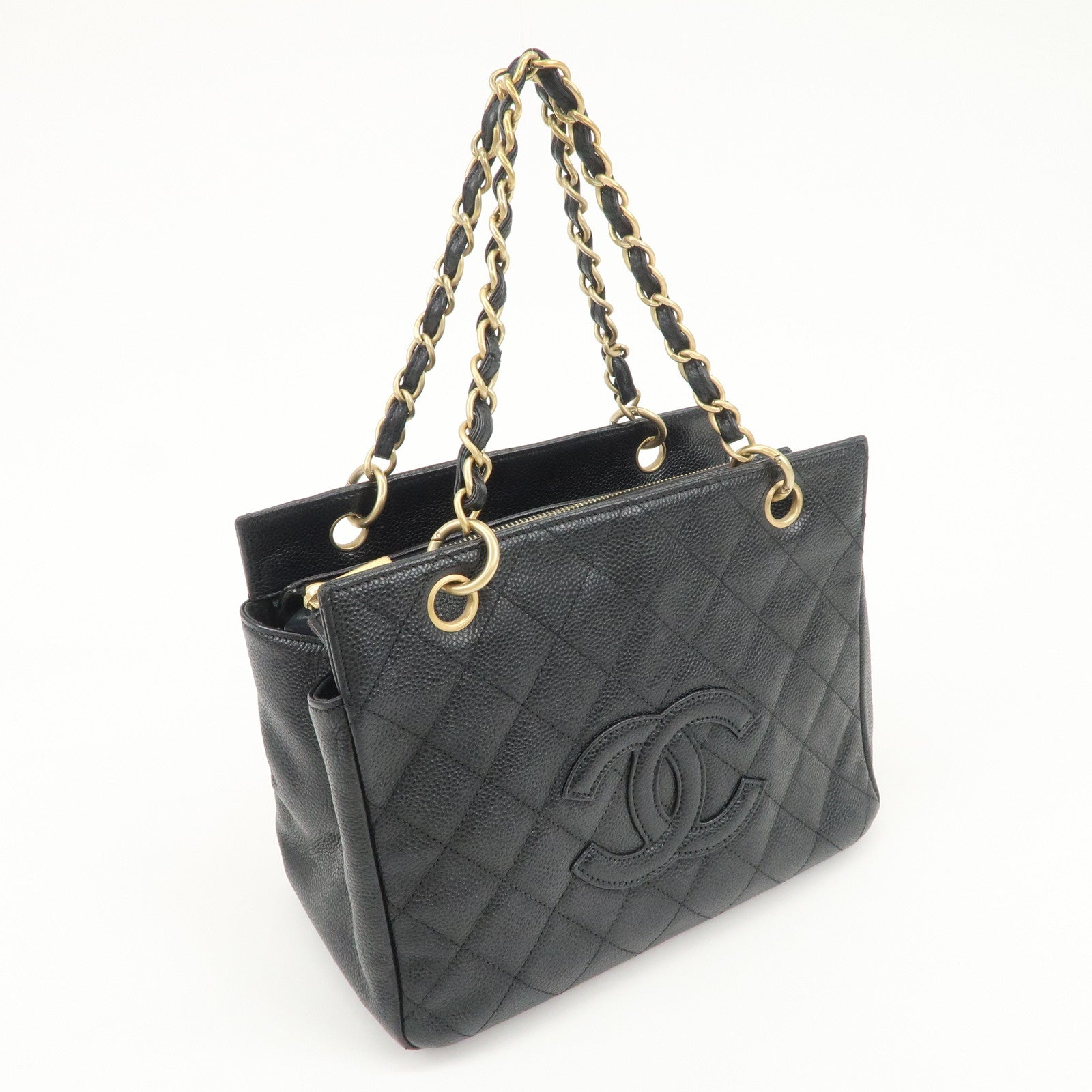 CHANEL COCO Mark Matelasse Caviarskin Chain Tote Bag Black