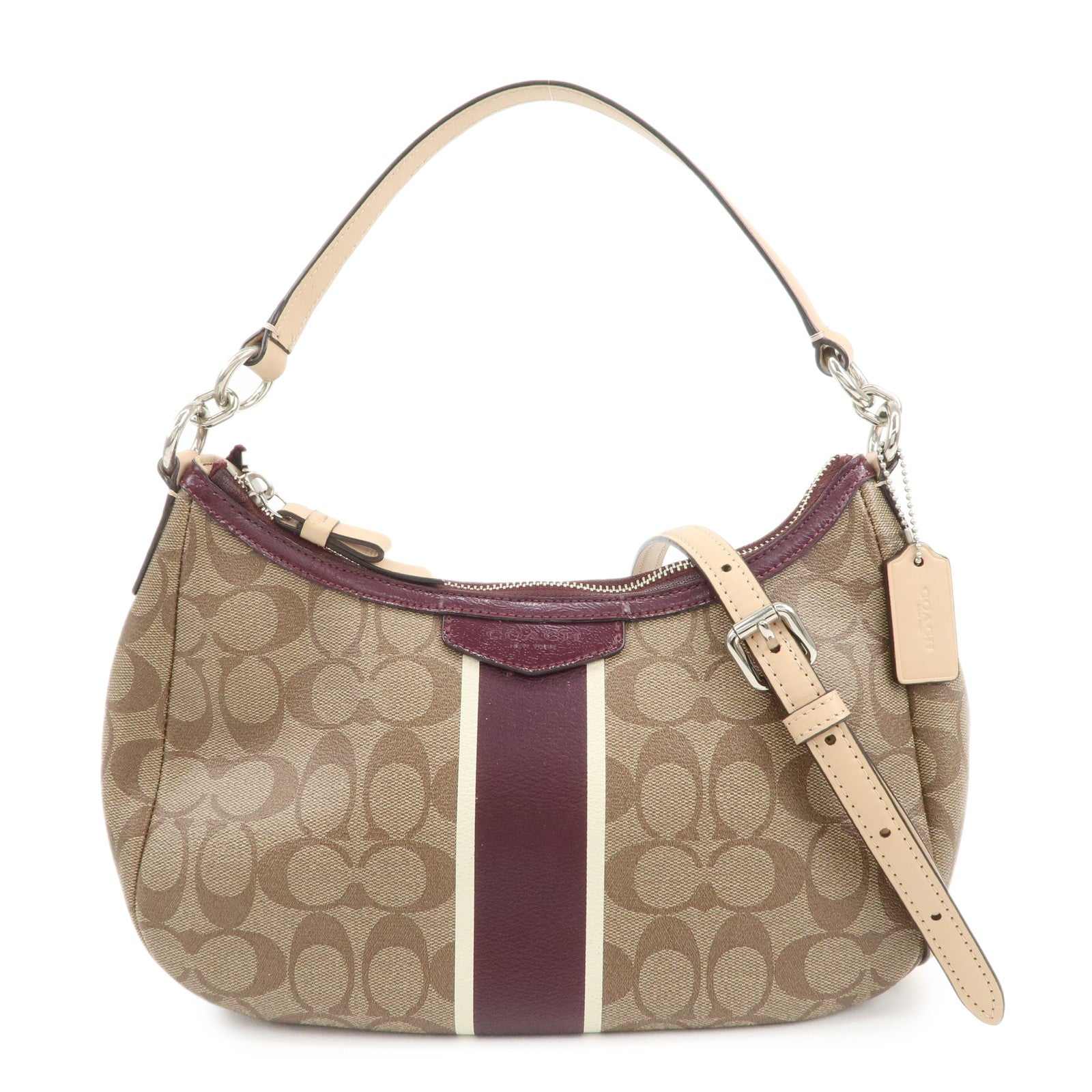 COACH Signature PVC Patent Leather 2Way Shoulder Bag Hand Bag Beige