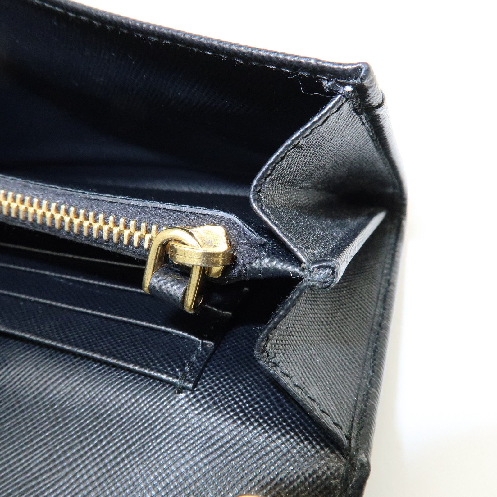 PRADA Triangle Logo Saffiano Leather Bi-fold Flap Wallet Black