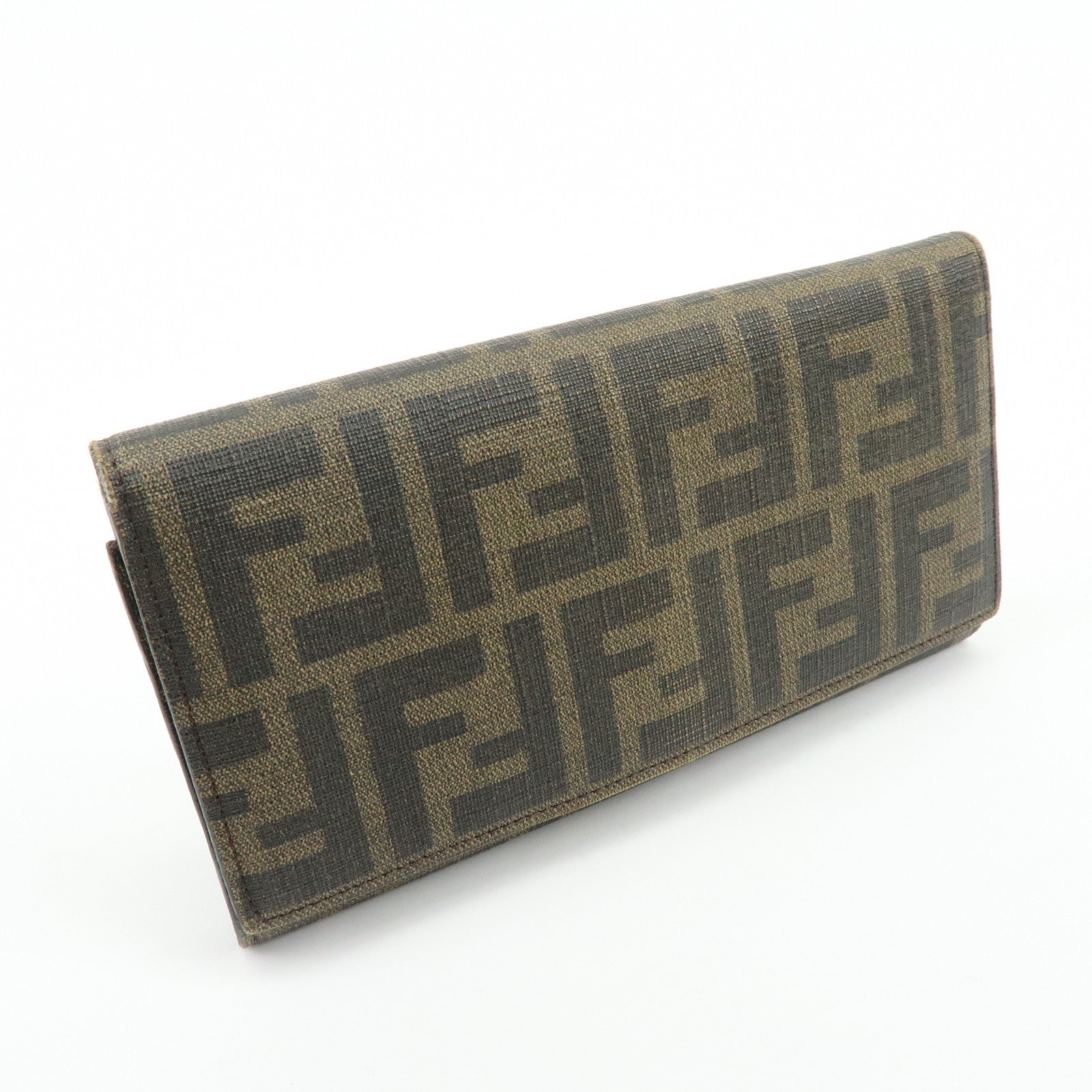 FENDI Zucca Leather Bi-fold Long Wallet Brown Black 8M0000