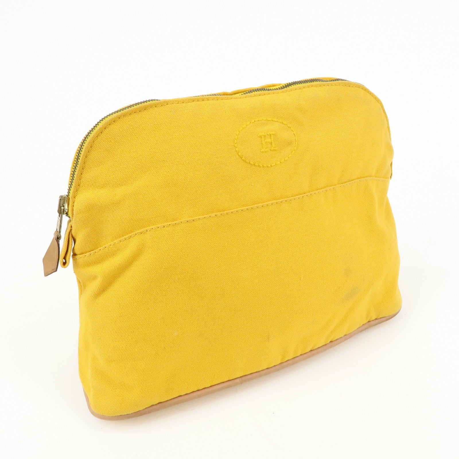 HERMES Bolide MM Canvas Leather Pouch Cosmetic Pouch Yellow