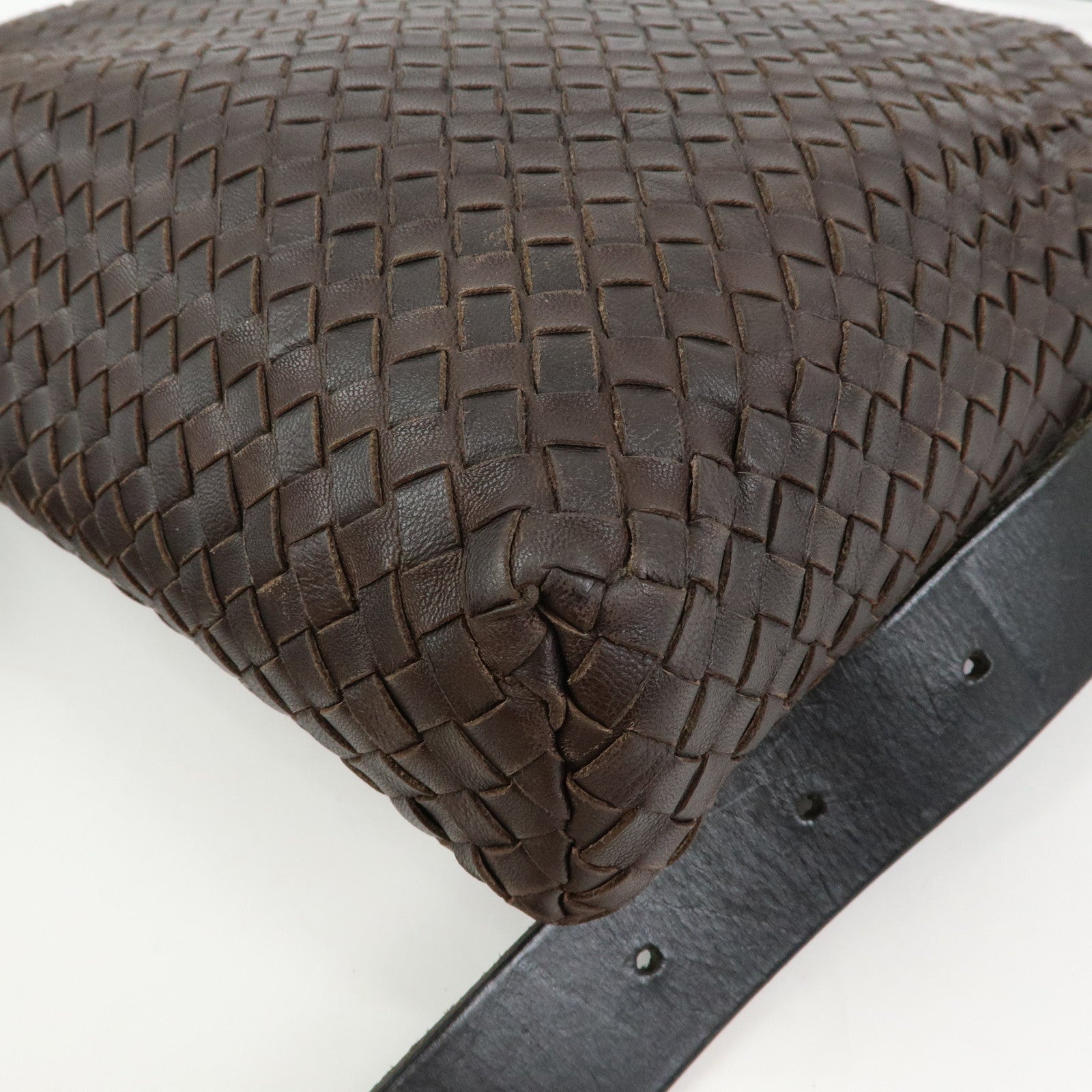 BOTTEGA VENETA Intrecciato Leather Shoulder Bag Dark Brown 163971