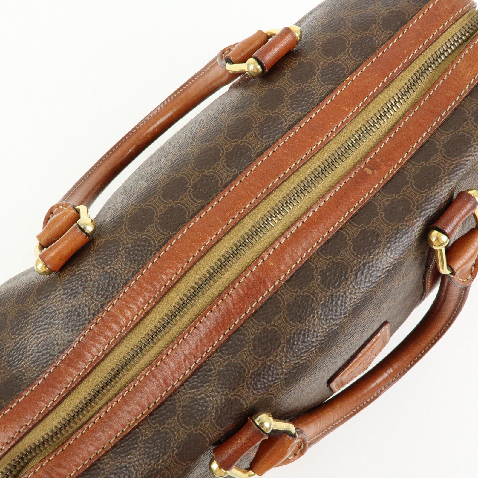CELINE Macadam PVC Leather Boston Bag Hand Bag Brown