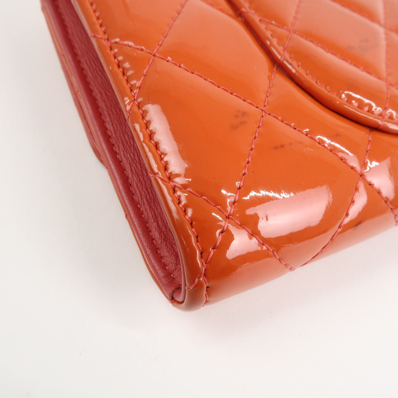 CHANEL Matelasse Patent Leather Long Wallet Card Case Pouch Orange Used
