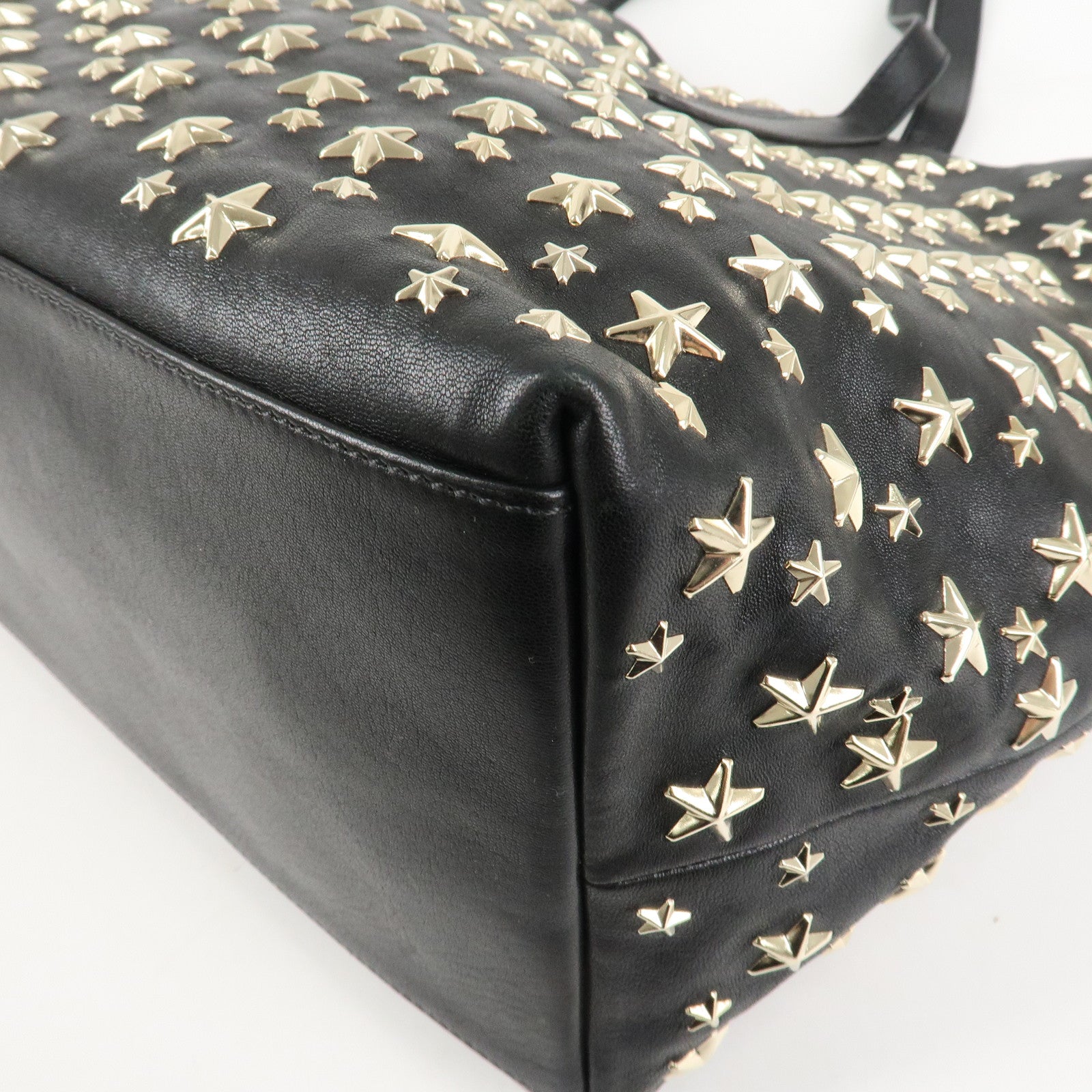 JIMMY CHOO Leather Star Studs Tote Bag Hand Bag Black Silver HDW Used