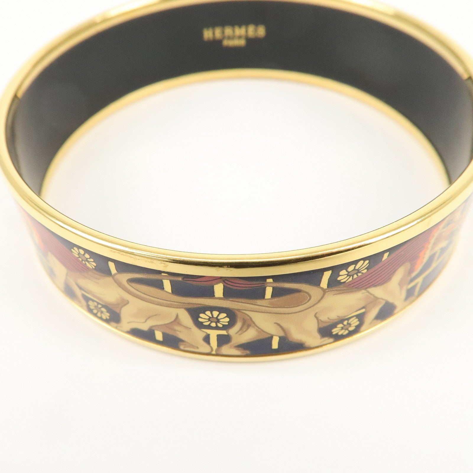 HERMES Email GM Gold Plated Bangle Bracelet Navy Gold