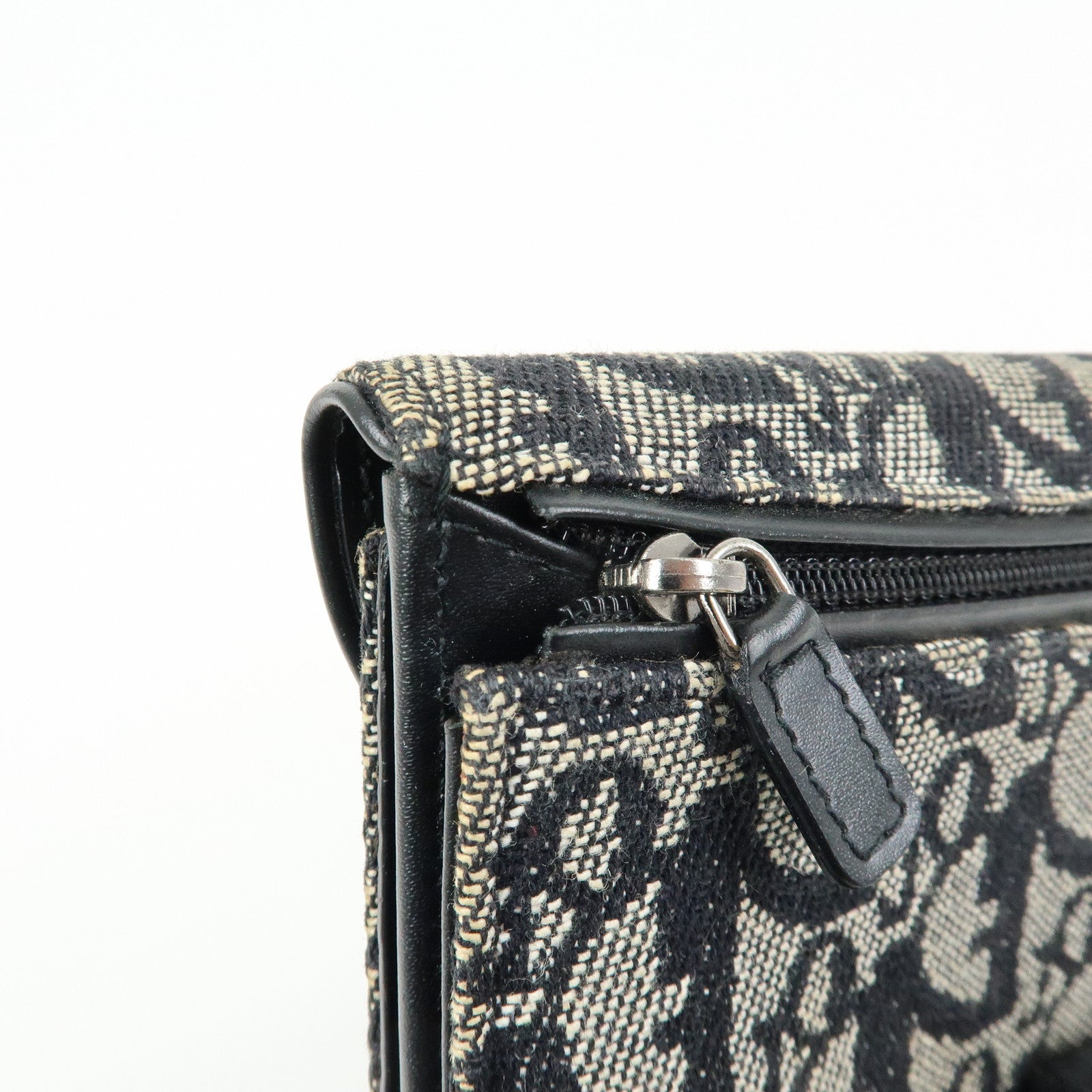 Christian Dior Oblique Jacquard Flap Long Wallet Navy White