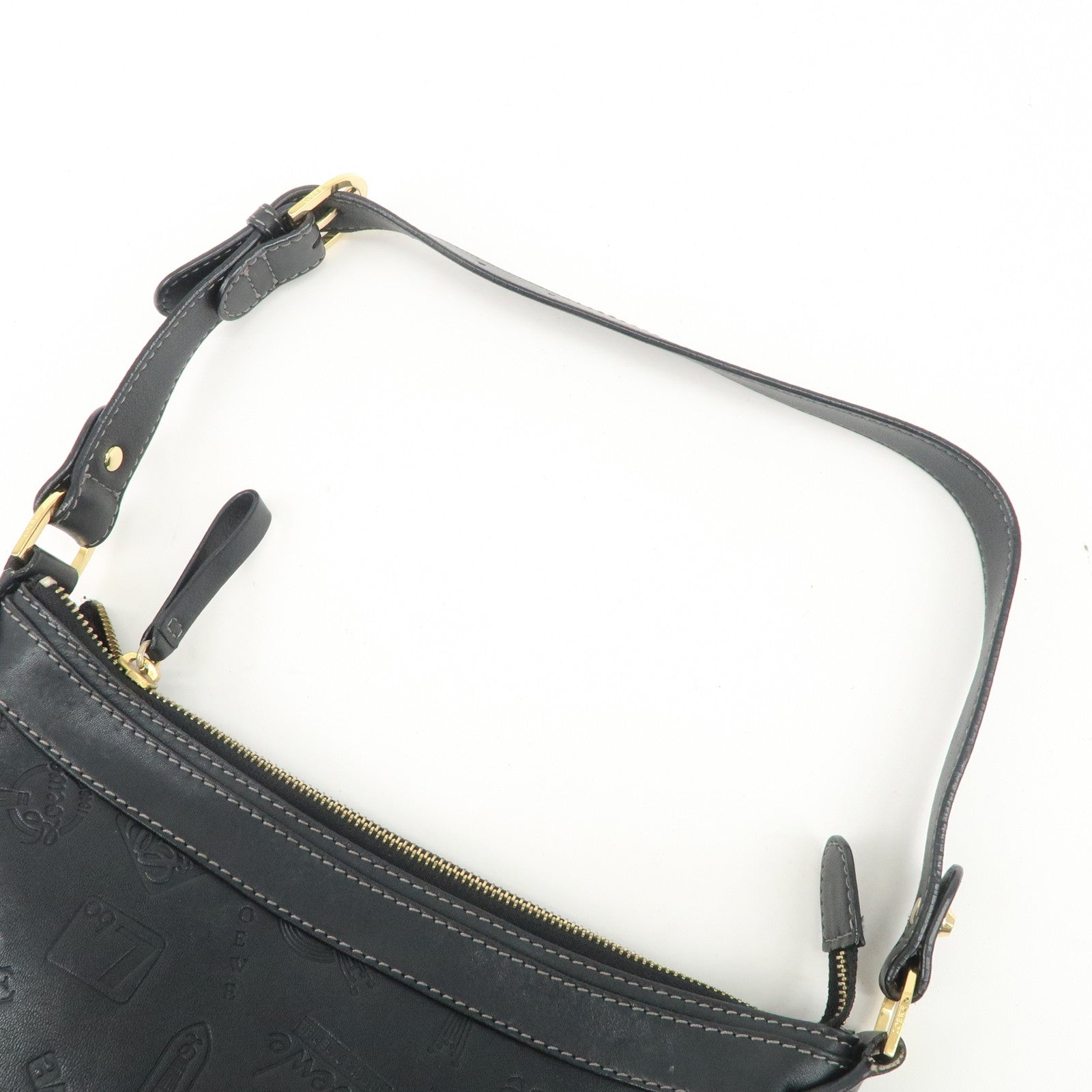 LOEWE 160th Anniversary Leather Shoulder Bag Hand Bag Black Gold