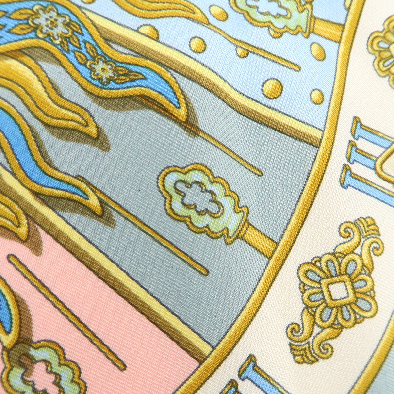 HERMES Petit Carre 40 Silk 100% GLORIA SOL Mini Scarf Beige Blue