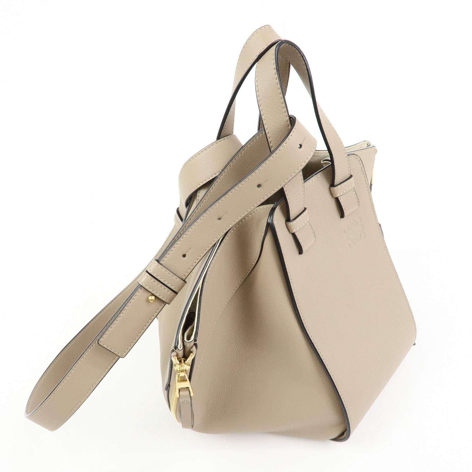 LOEWE Anagram Hammock Small Leather Shoulder Crossbody Bag Greige