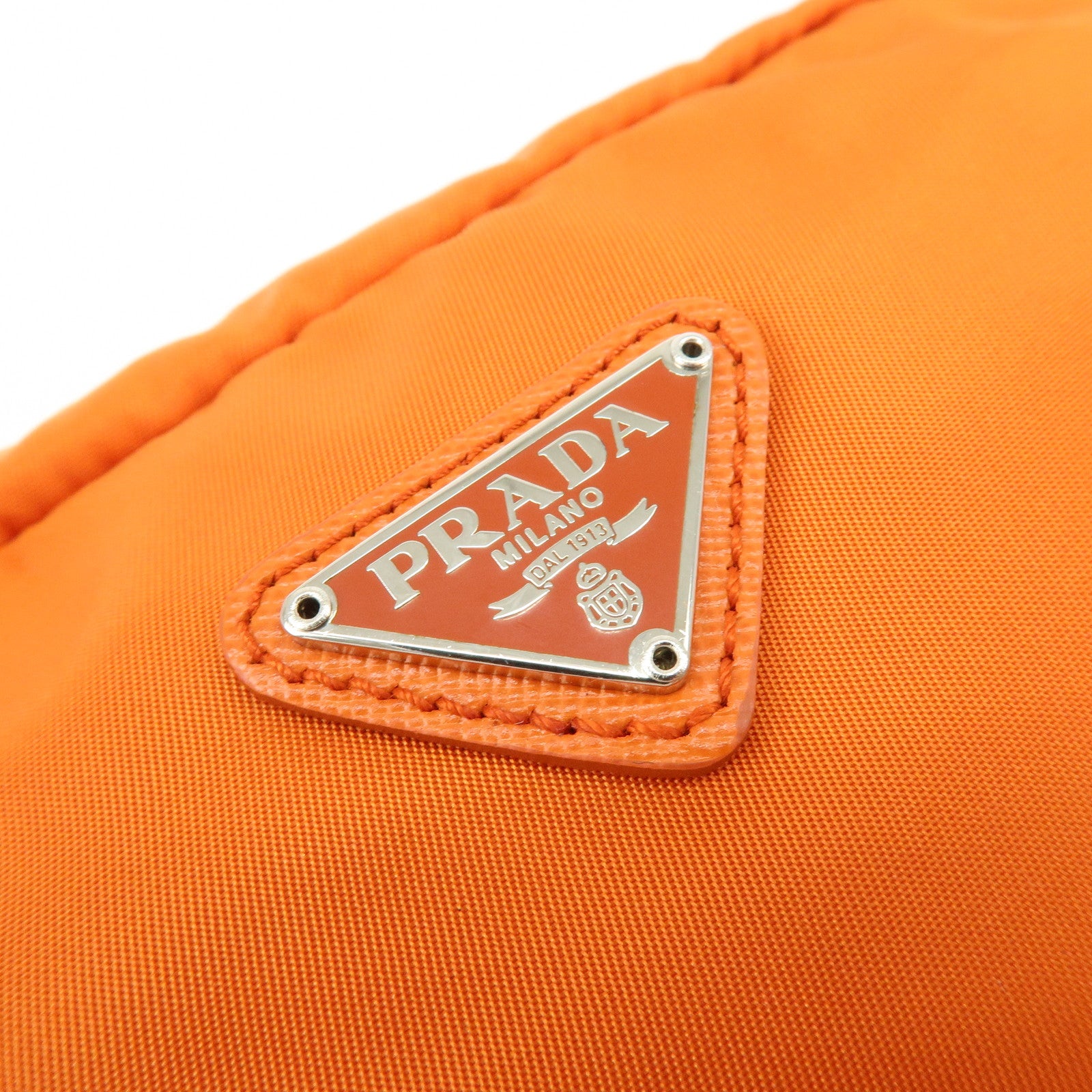 PRADA Triangle Logo Nylon Saffiano Leather Pouch Orange 1N0021