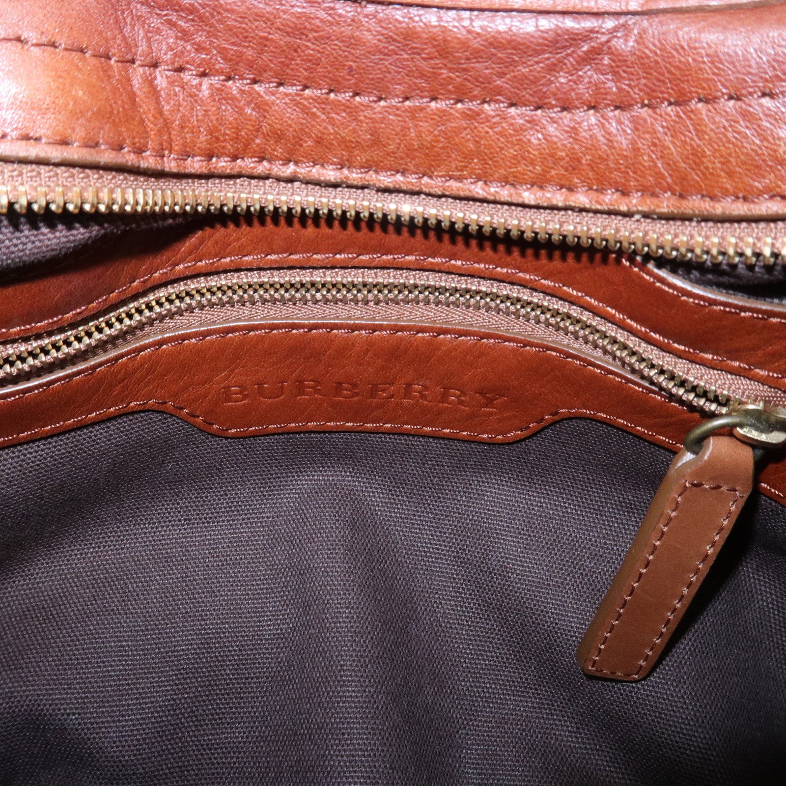 BURBERRY Nova Plaid PVC Leather Shoulder Bag Hand Bag Brown Used