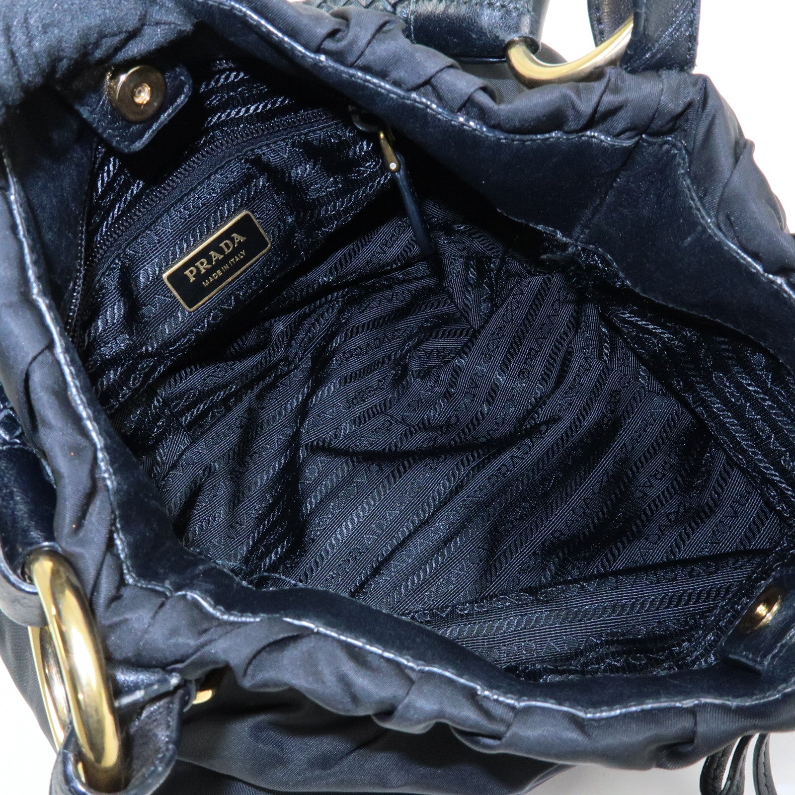 PRADA Ribbon Nylon Leather Shoulder Bag Hand Bag Black BR4237