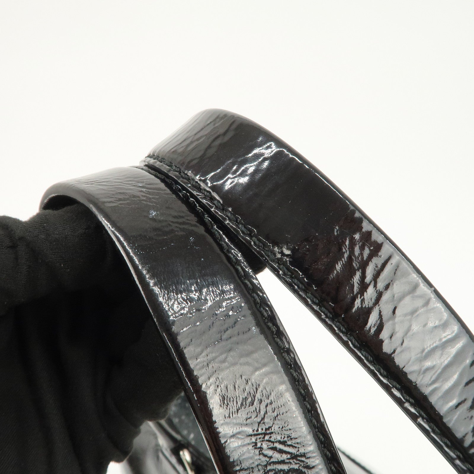 CELINE Logo Patent Leather Tote Bag Hand Bag Shoulder Bag Black