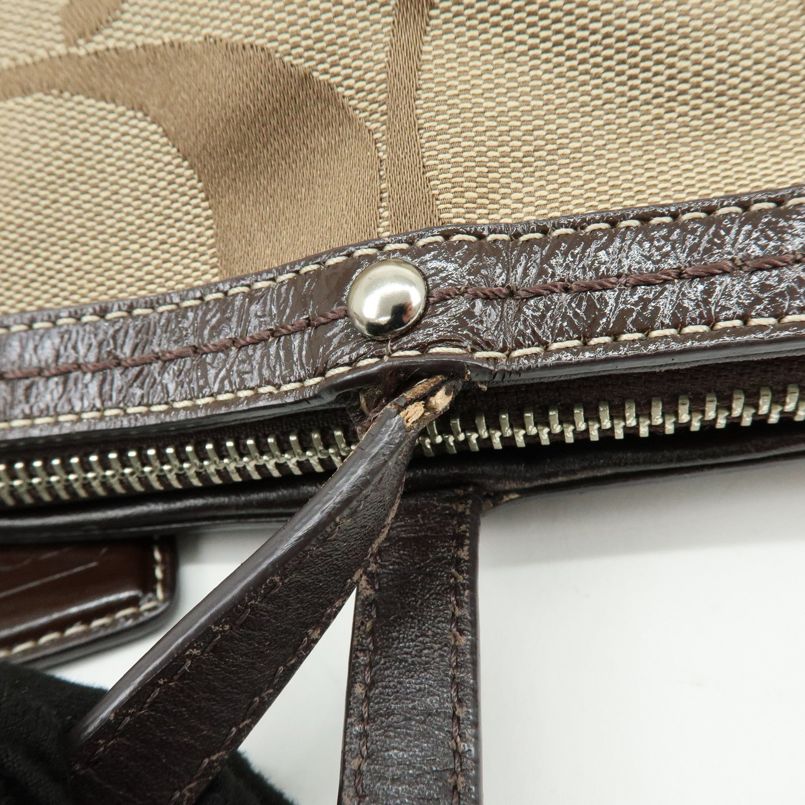 COACH Set of 2 Signature Canvas Leather Shoulder Bag Beige Brown