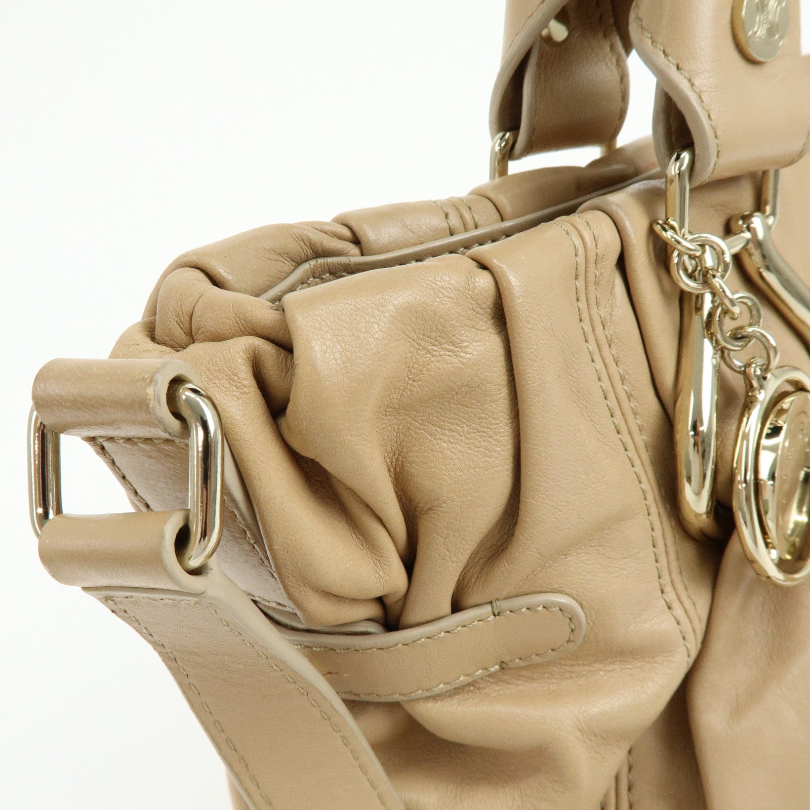 CELINE Macadam Leather 2WAY Bag Hand Bag Shoulder Bag Beige