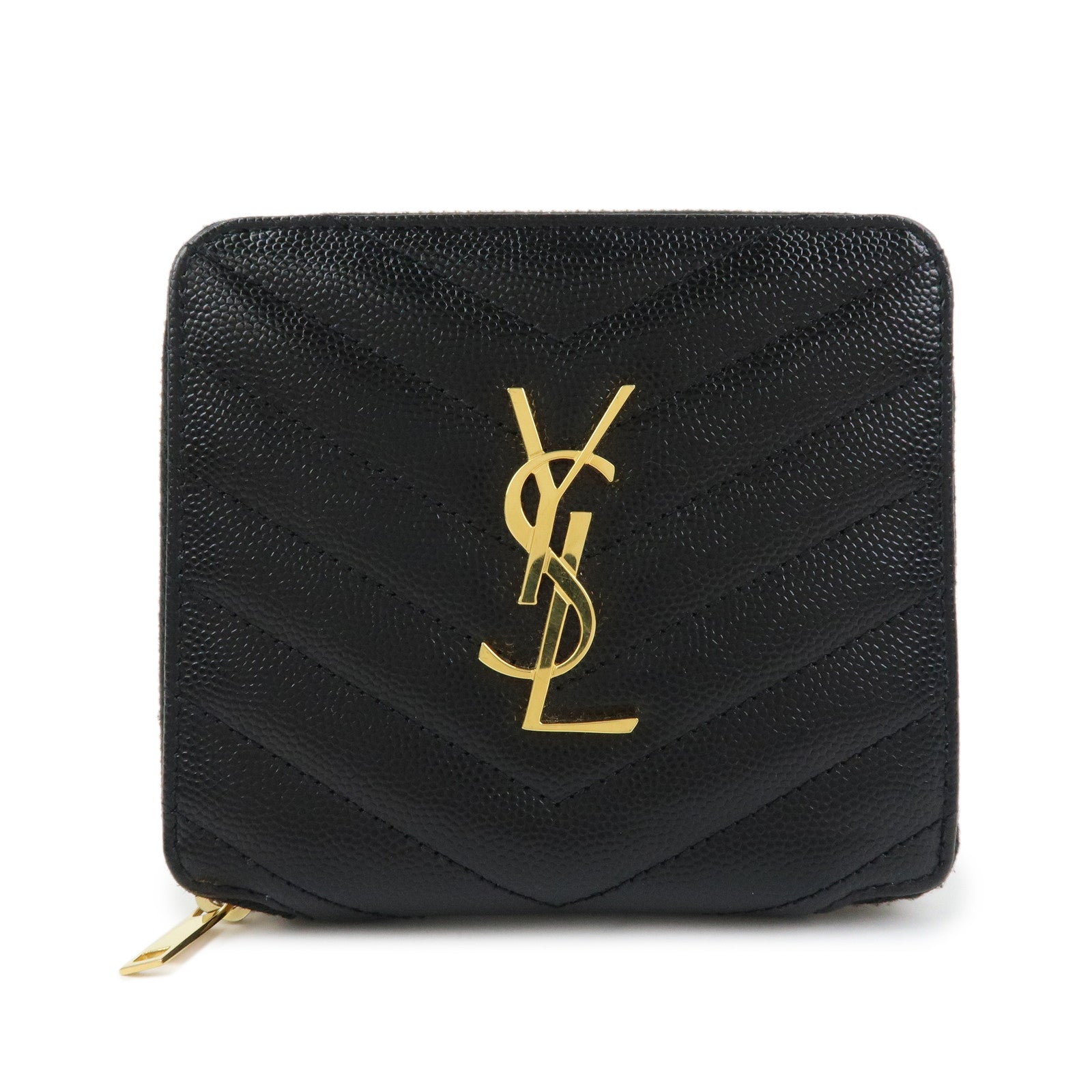 SAINT LAURENT PARIS Cassandra Leather Compact Wallet Black