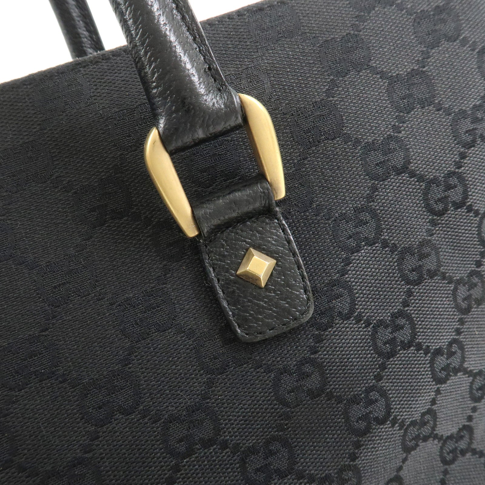 GUCCI GG Canvas Leather Tote Bag Hand Bag Black 120897