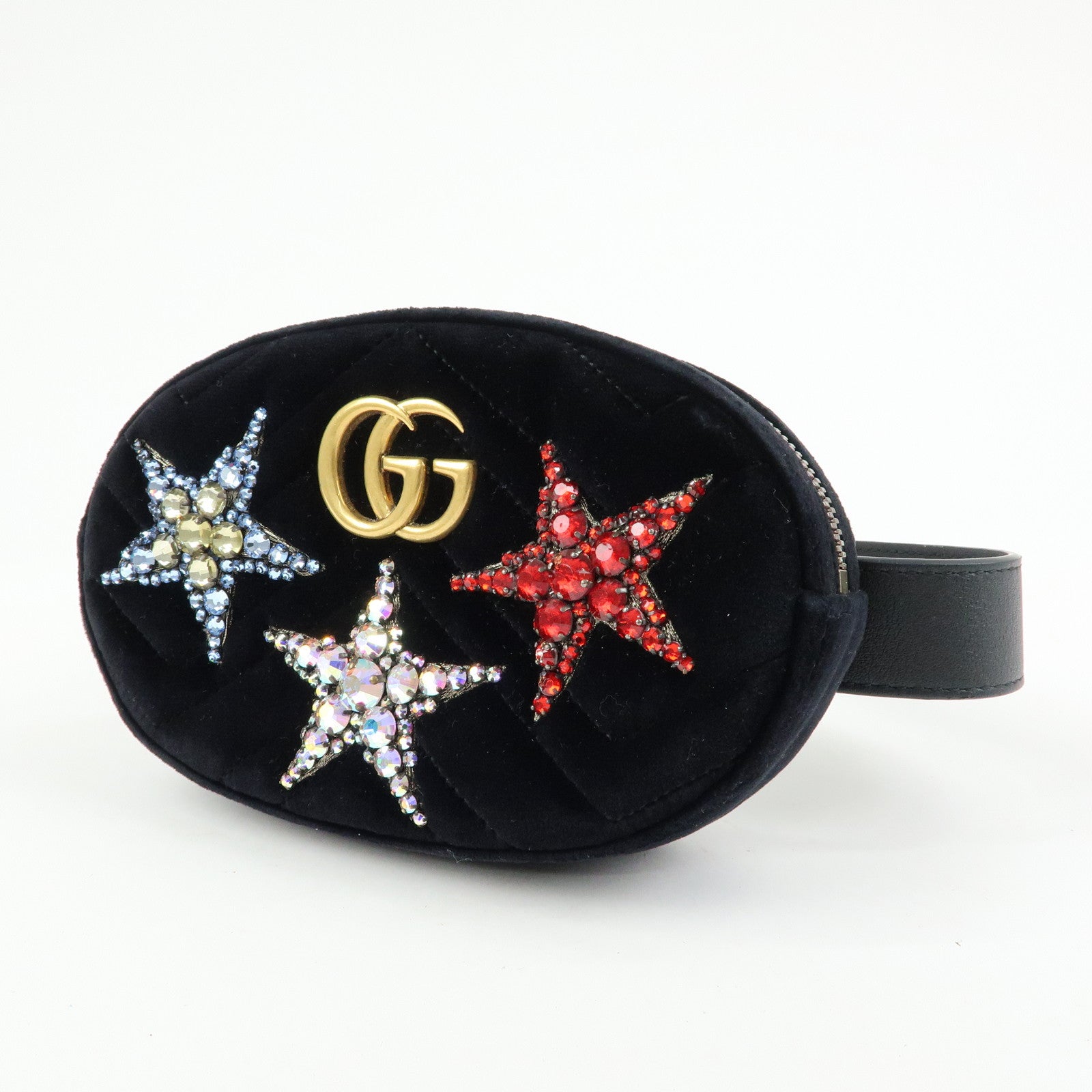 GUCCI Velvet Leather Star Bijou Motif Waist Pouch Body Bag 476434