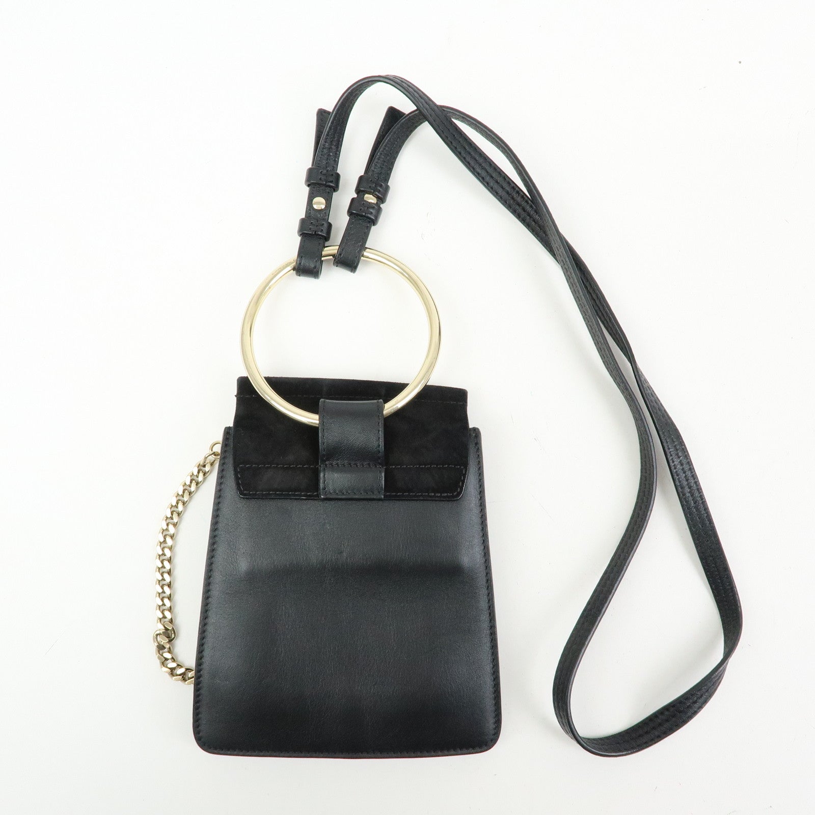 Chloe Faye Suede Leather Shoulder Bag Crossbody Bag Black Gold