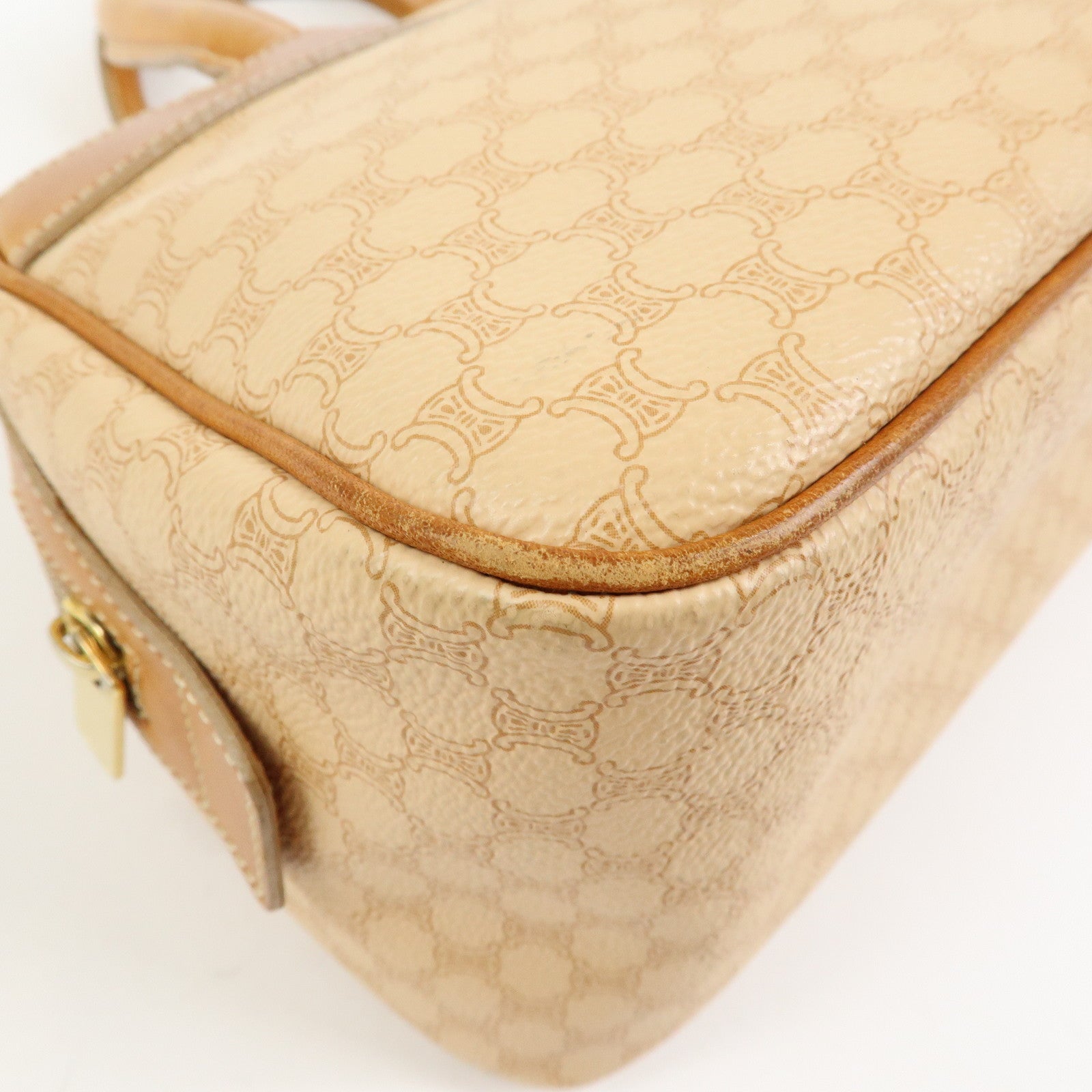 CELINE Macadam PVC Leather Hand Bag Boston Bag Beige Camel