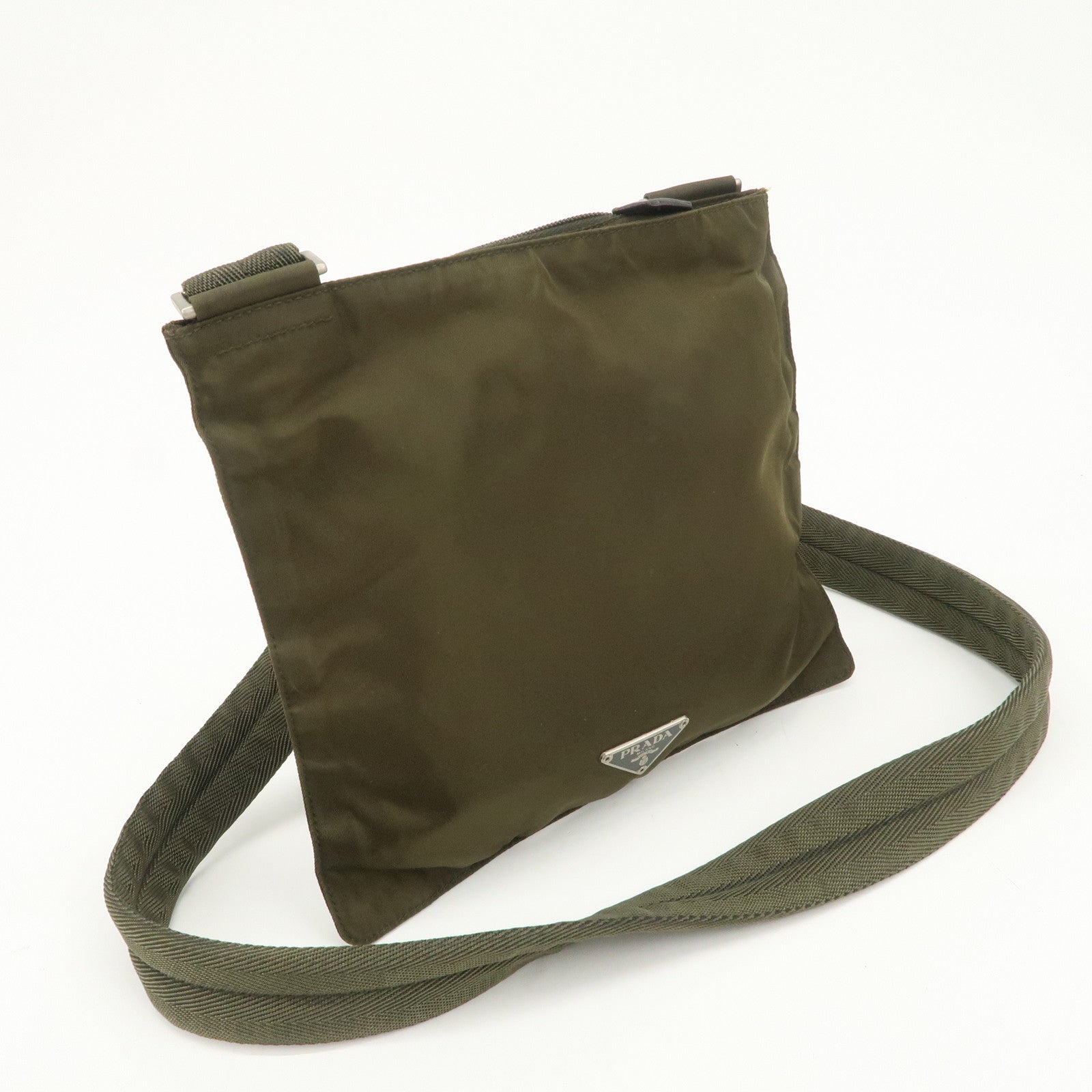 PRADA Logo Nylon Leather Shoulder Bag Crossbody Bag Khaki Black