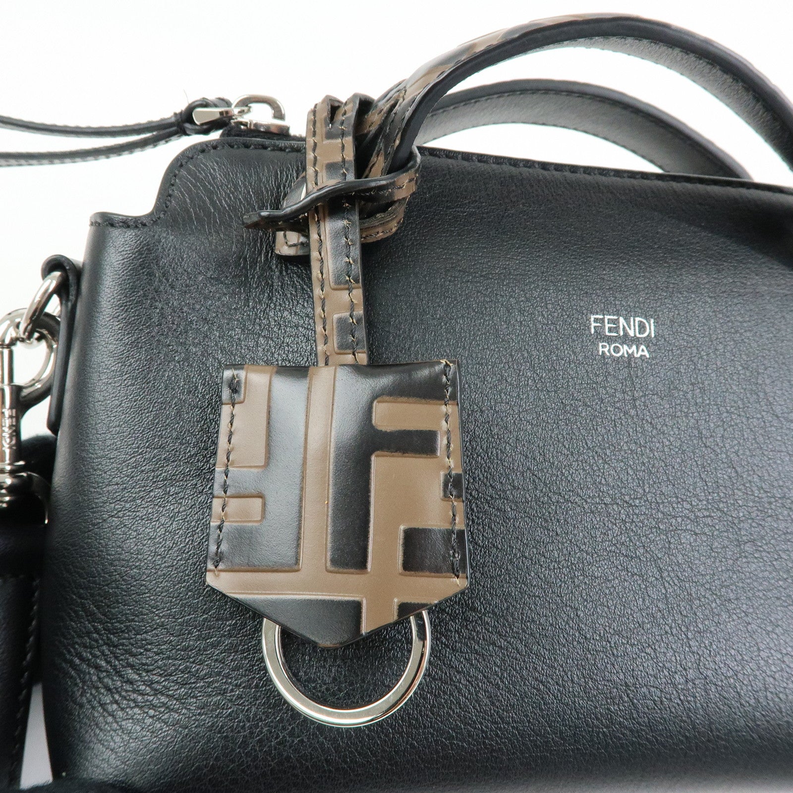 FENDI By The Way Zucca Leather 2Way Shoulder Bag Black Brown 8BL145