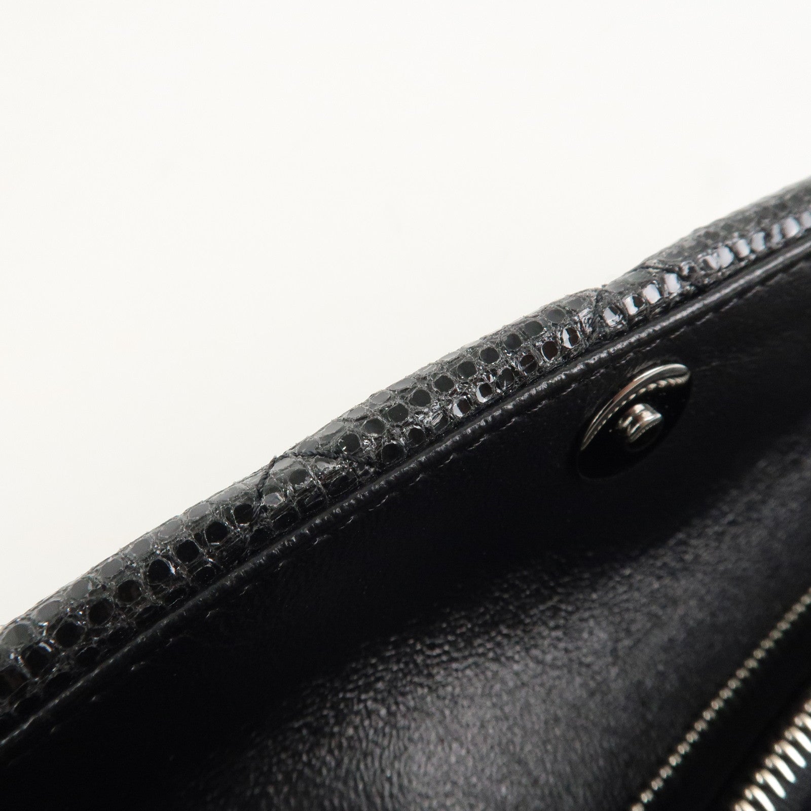 CHANEL Matelasse Leather Chain Shoulder Bag Black Silver Used