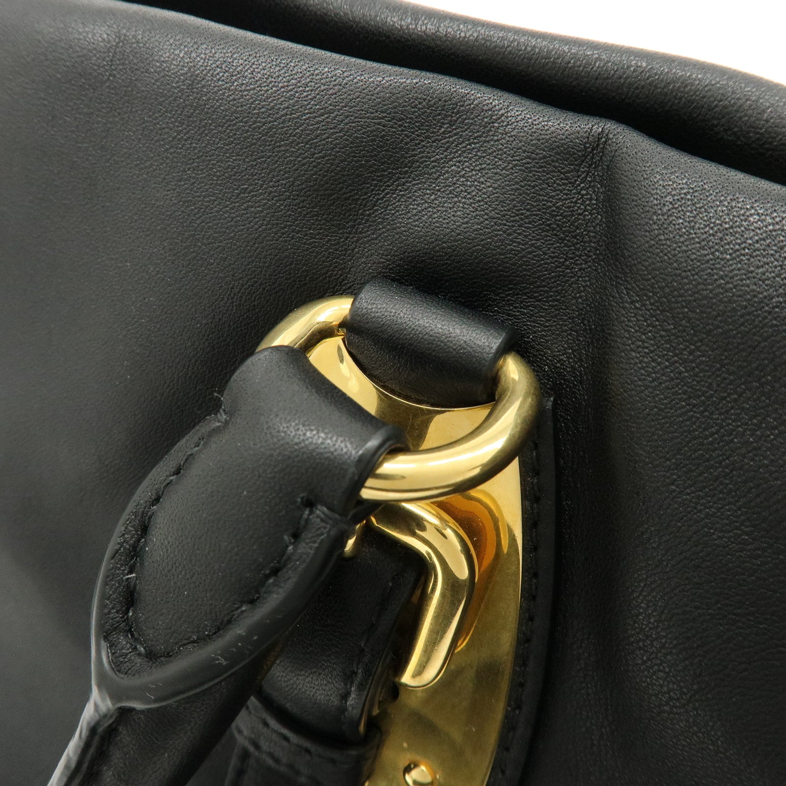 PRADA Logo Leather 2Way Bag Hand Bag Shoulder Bag Black Gold BN1903