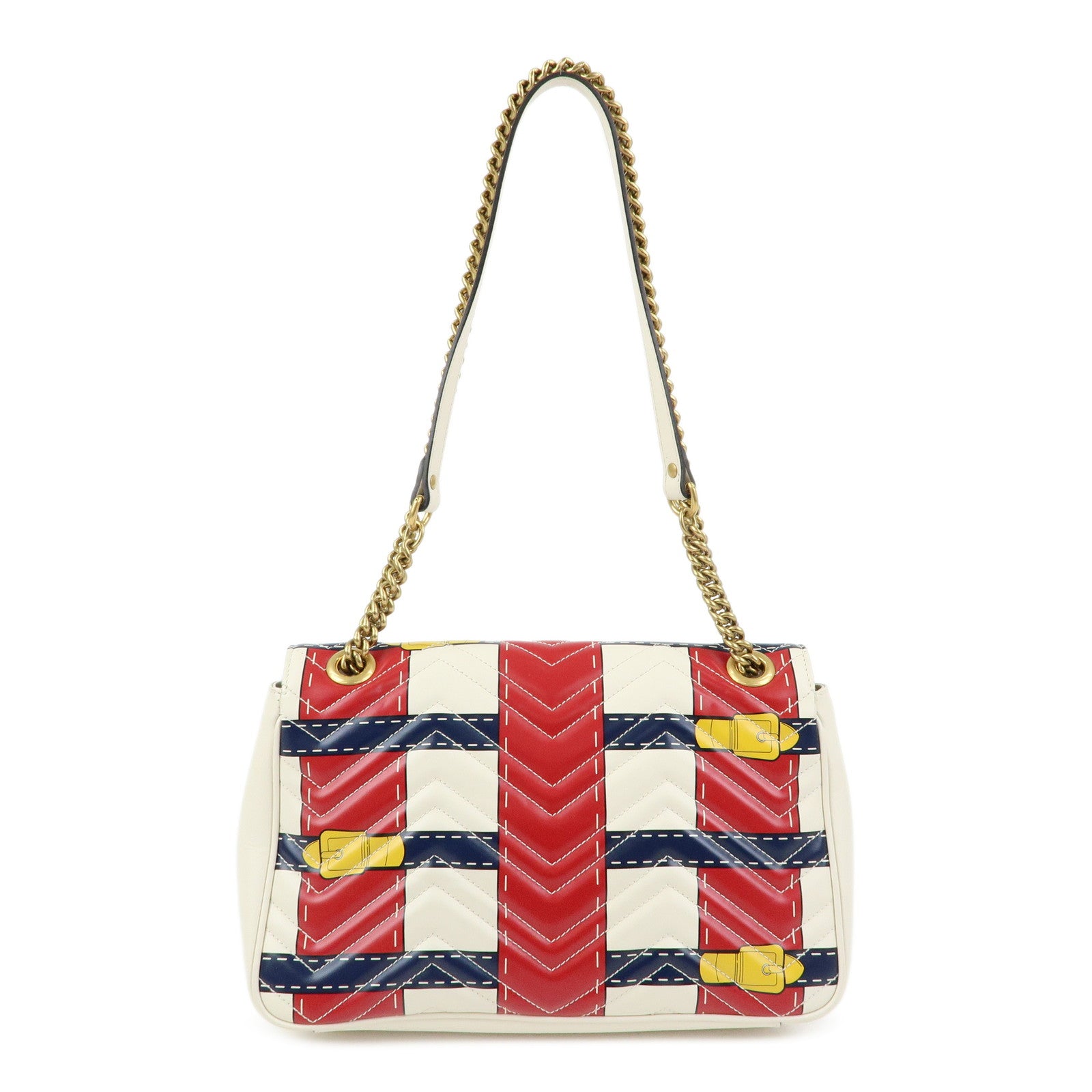 GUCCI GG Marmont Leather Medium Chain Shoulder Bag Ivory Red 443496