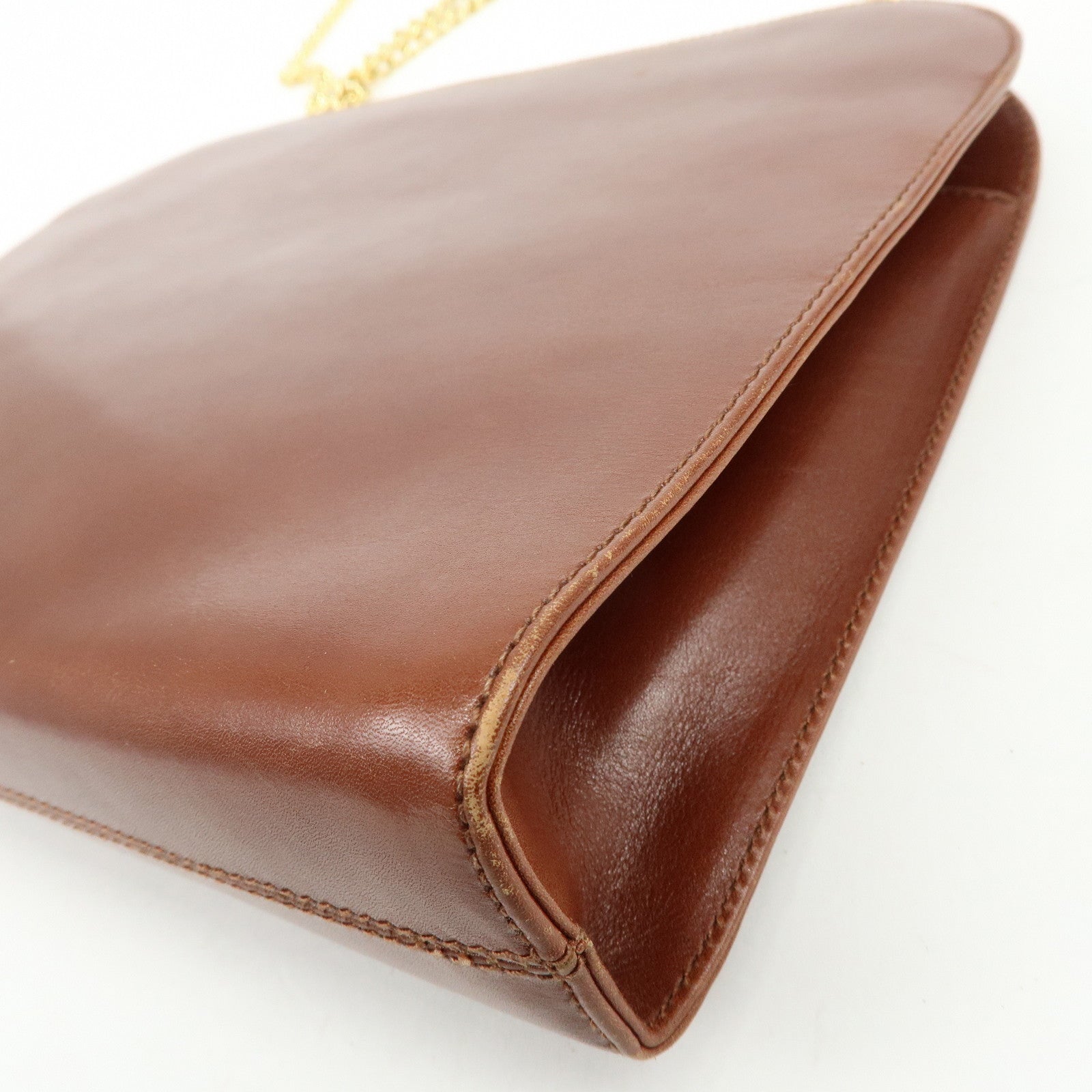 Ferragamo Gancini Calf Skin Leather Chain Shoulder Bag Brown