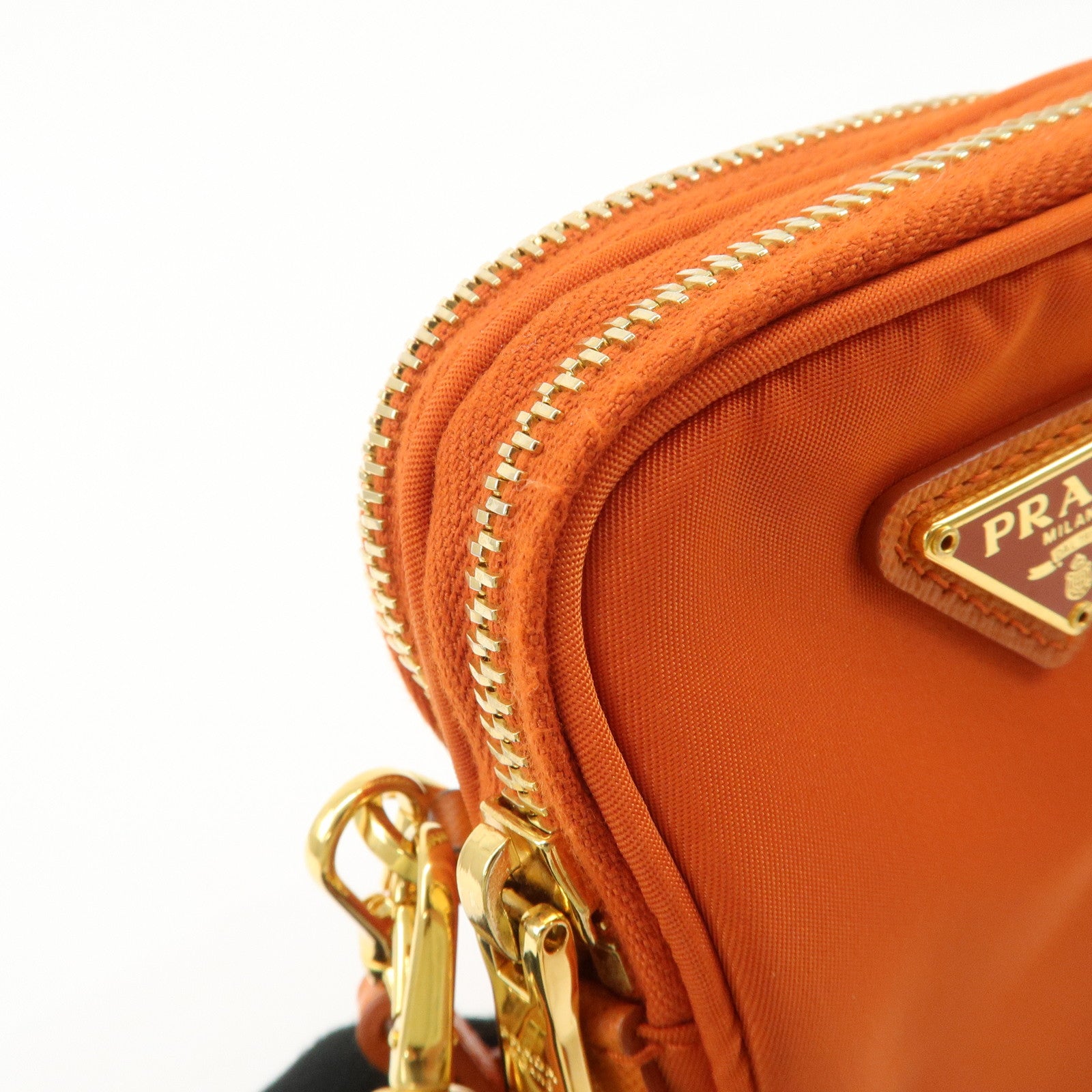 PRADA Triangle Logo Leather Nylon Smartphone Case Orange 2ZT012 Used