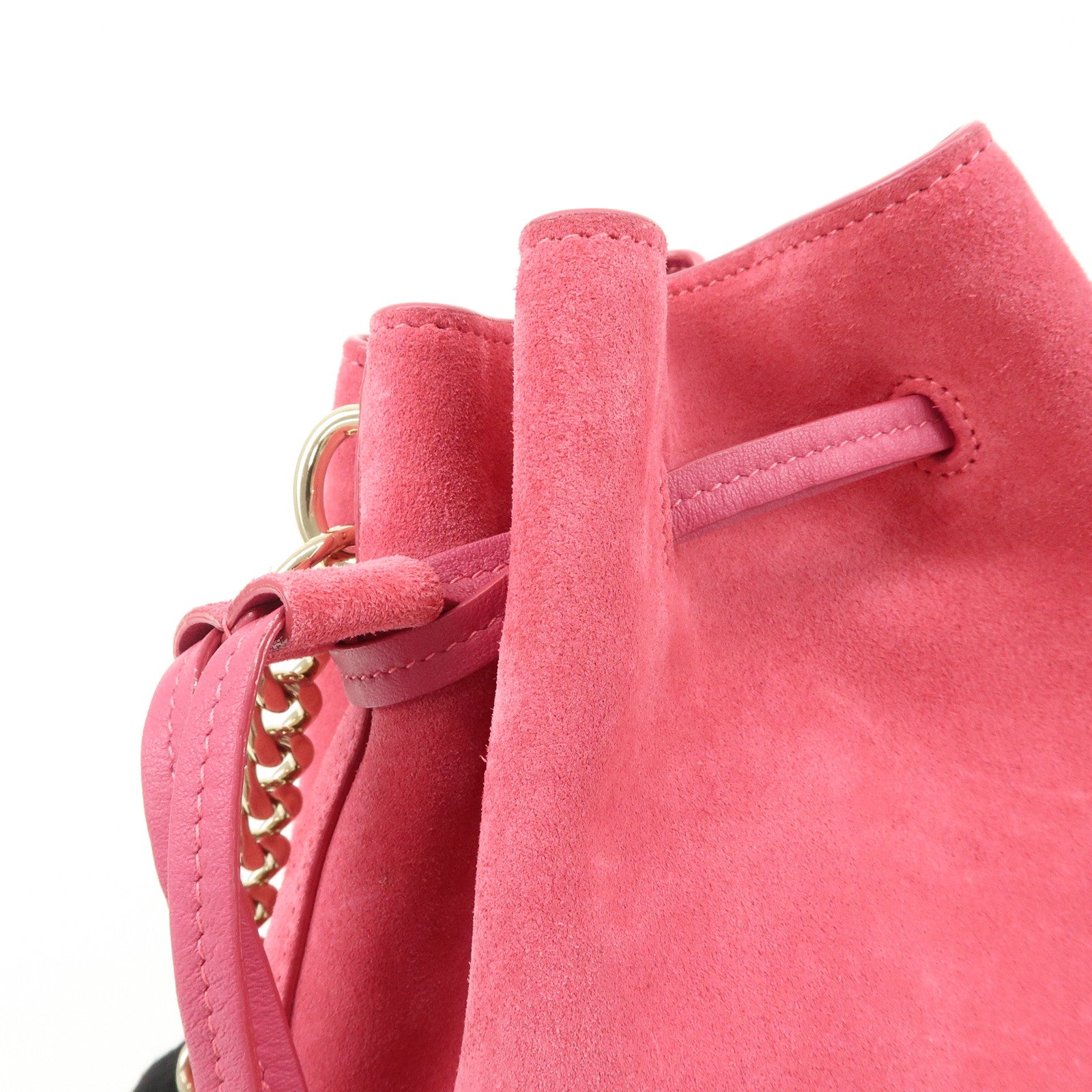 JIMMY CHOO Callie Drawstrings S Suede Chain Shoulder Bag Pink Used