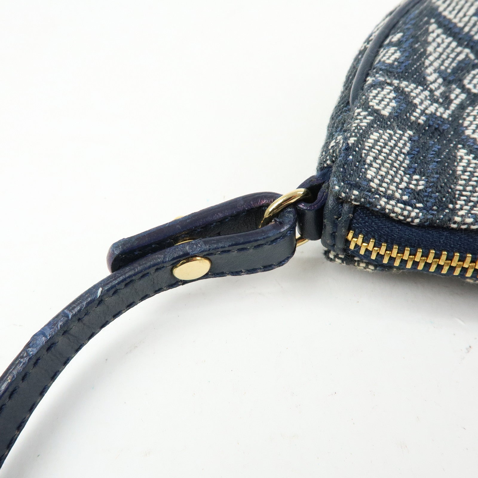 Christian Dior Trotter Jacguard Leather Saddle Bag Pouch Navy