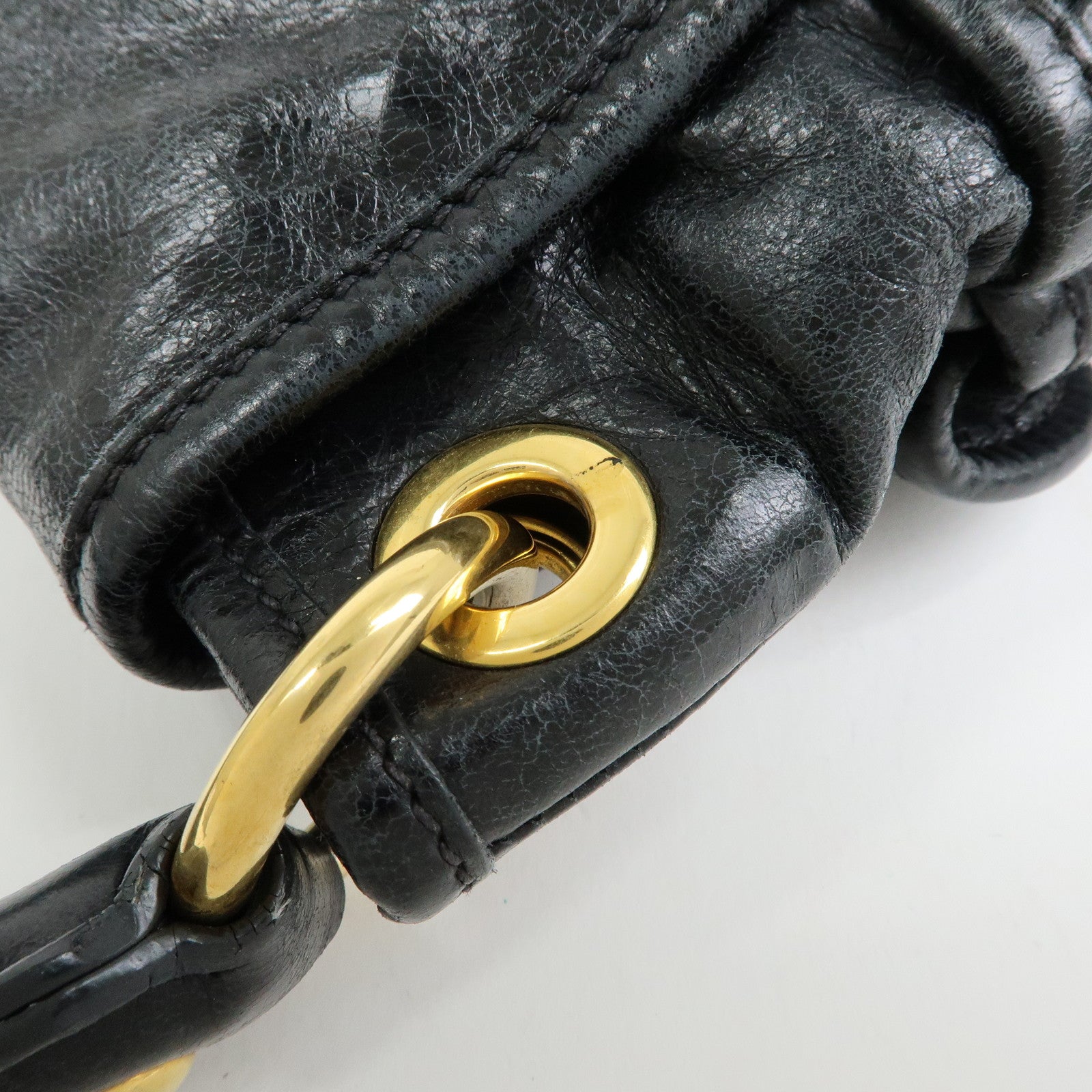 MIU MIU Matelasse Leather Hand Bag Shoulder Bag Black